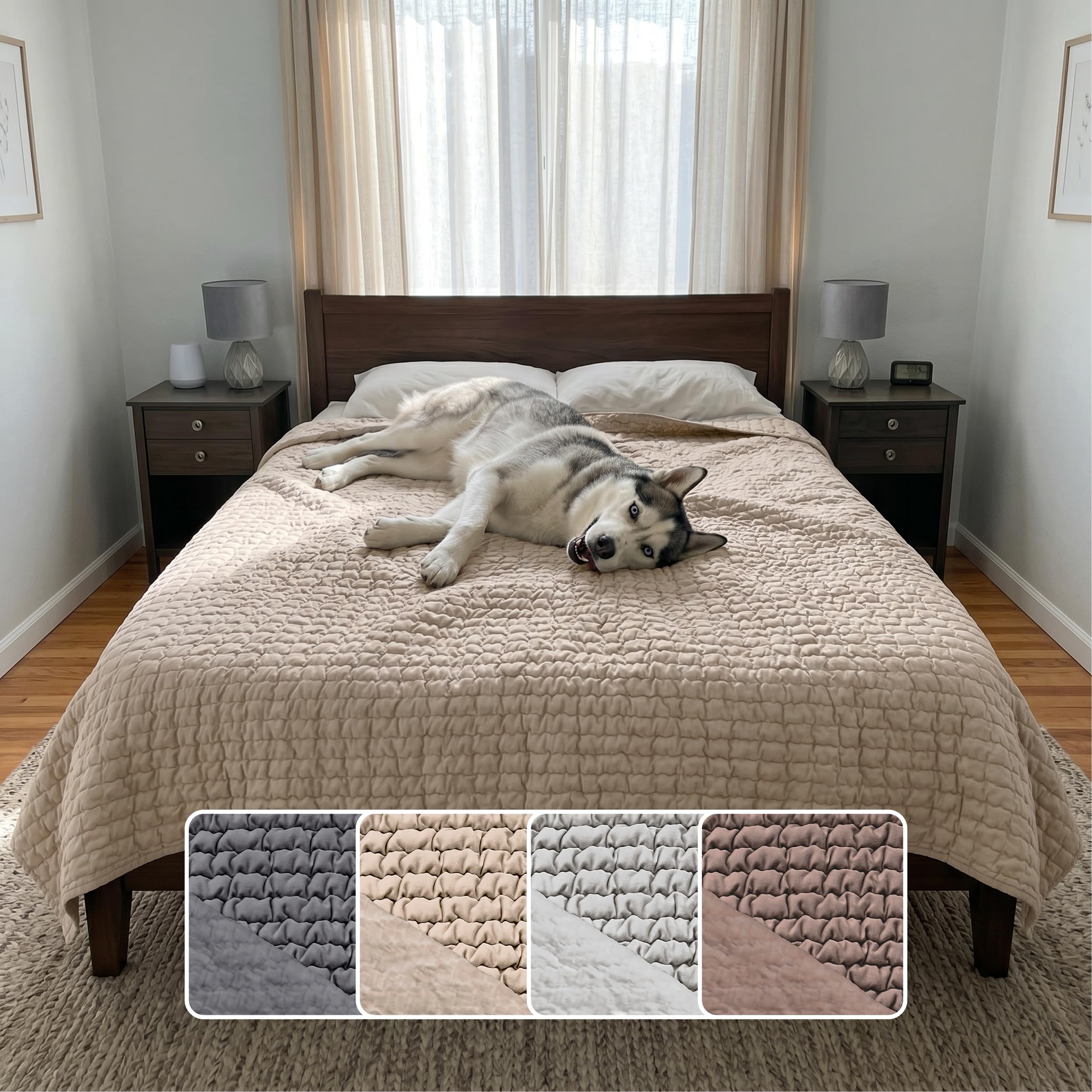 Mamma Mia Covers PAULATO BY GA.I.CO. Waterproof Blanket for Bed – Queen Absorbent Couch Cover – Machine Washable Stain-Proof Pad for Large Sofa – Pets Dogs & Cats Friendly Protector - Macadamia