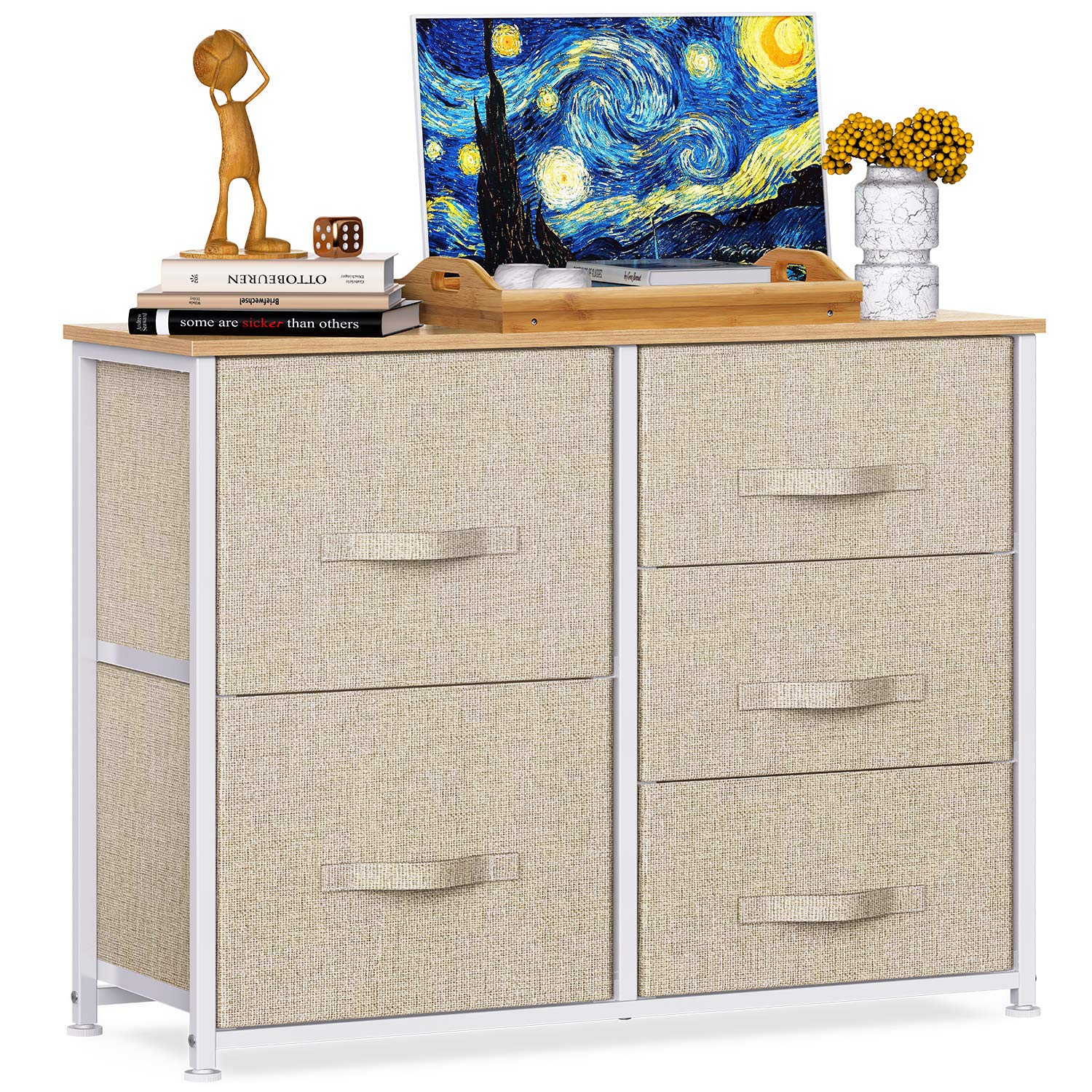 Buy Pipishell Wide Dresser Storage Tower with 5 Drawers Chest, Fabric