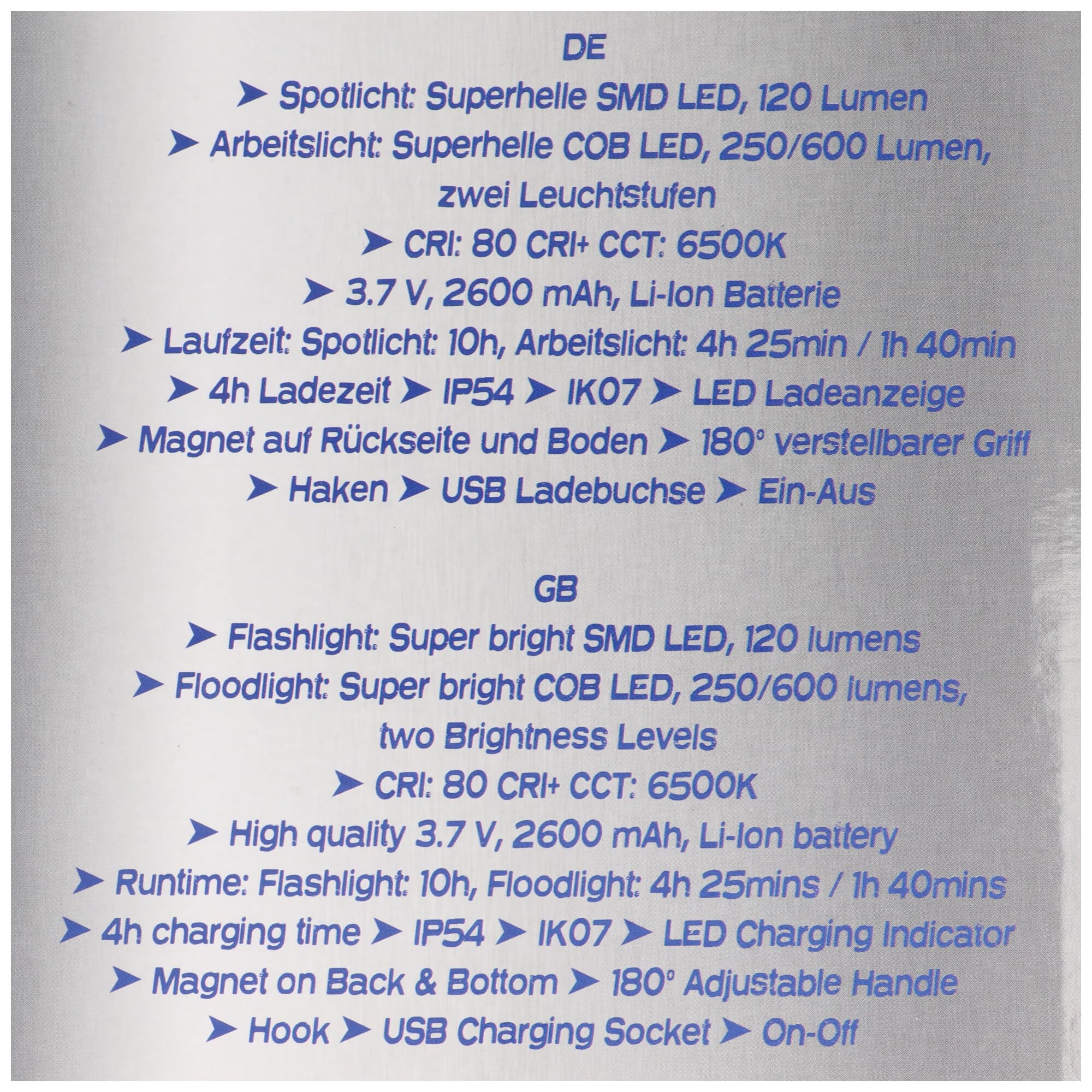 XCell 146726 Work Base, SMD LED lampa robocza zasilana bateriami 600 lm, 250 lm, 120 lm