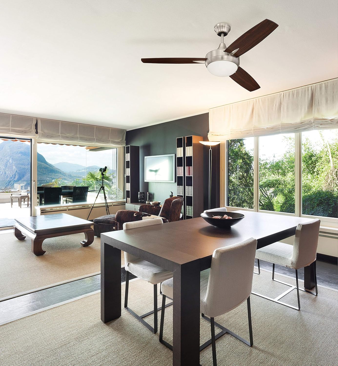 Craftmade 3 Blade Ceiling Fan Black with Dimmable LED Light and Wall Control TG52BK3 Targas 52 Inch