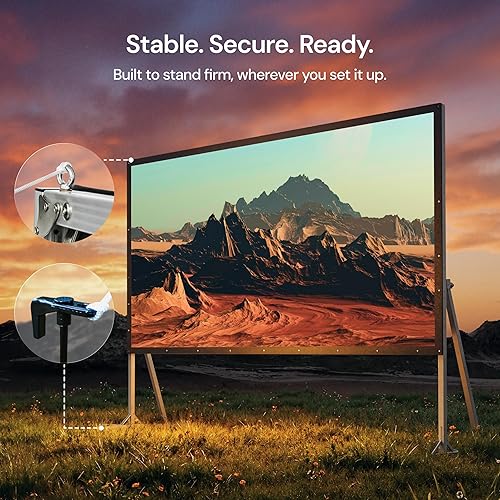 Miniatura 6 de 150" Pantalla de proyector para exterior con soporte – Configuración en 3 minutos, bolsa de transporte con ruedas, soporte para 4K/8K UHD,