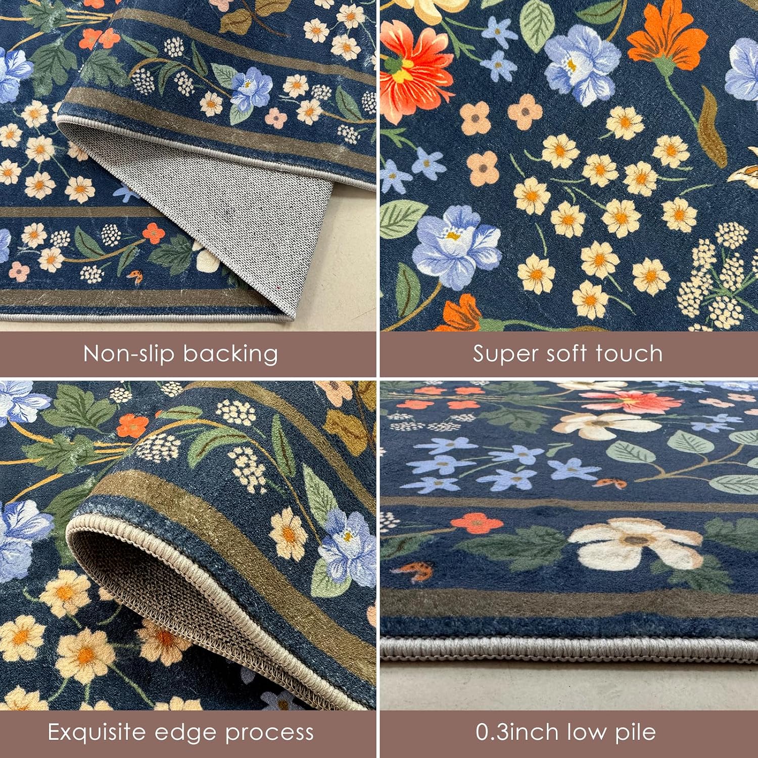 Azadx Runner Rug Washable Kitchen Runners 2'x 10' Runner Rug for Entryway Indoor Floral Soft Non-Slip Carpet Runners for Hallways, Kitchen, Laundry, Bedroom, Bathroom