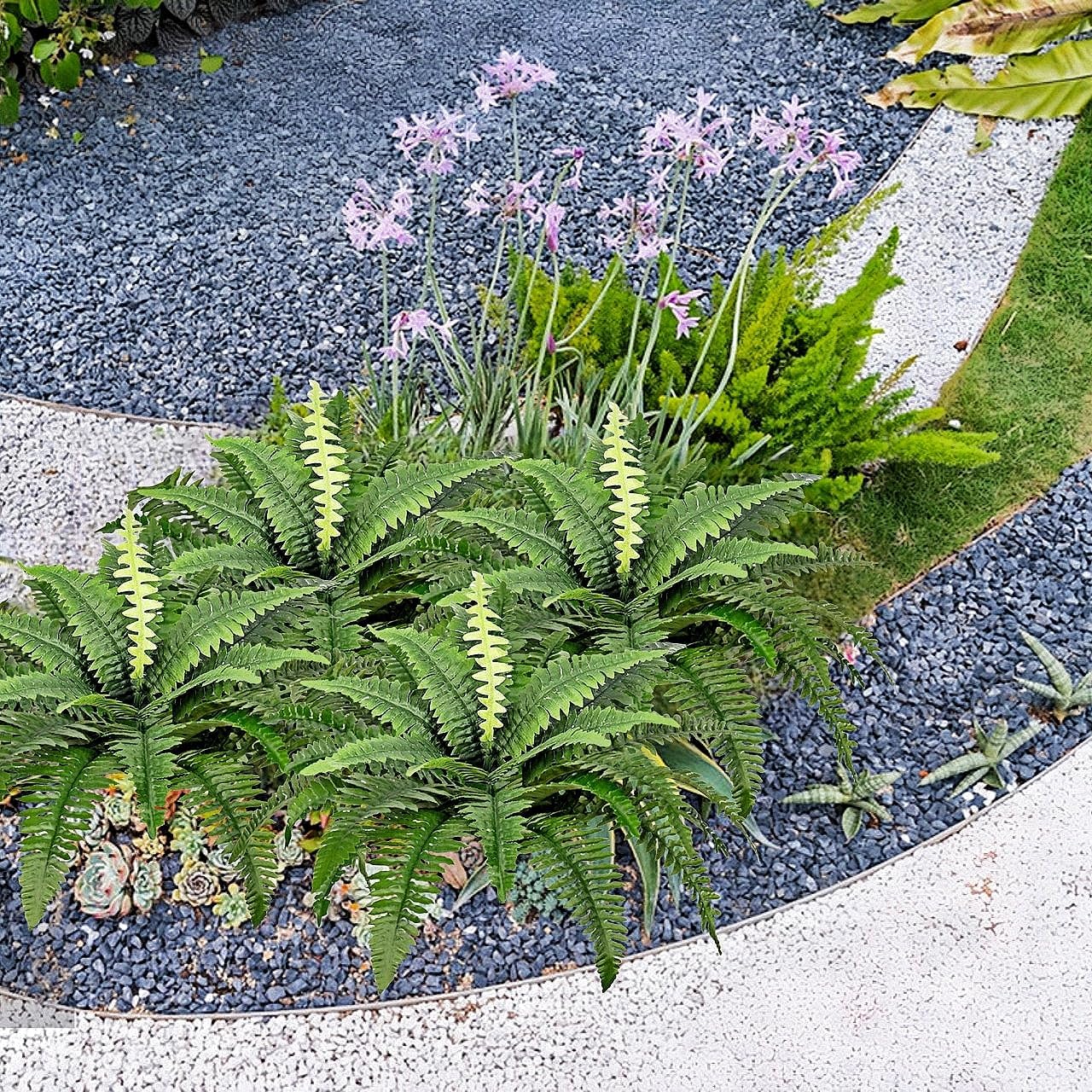 Artificial Boston Ferns Bush Plants Large, Set of 3 Large Artificial Ferns for Outdoors, 33" Faux Ferns for Home Decor Office Living Room Garden Porch