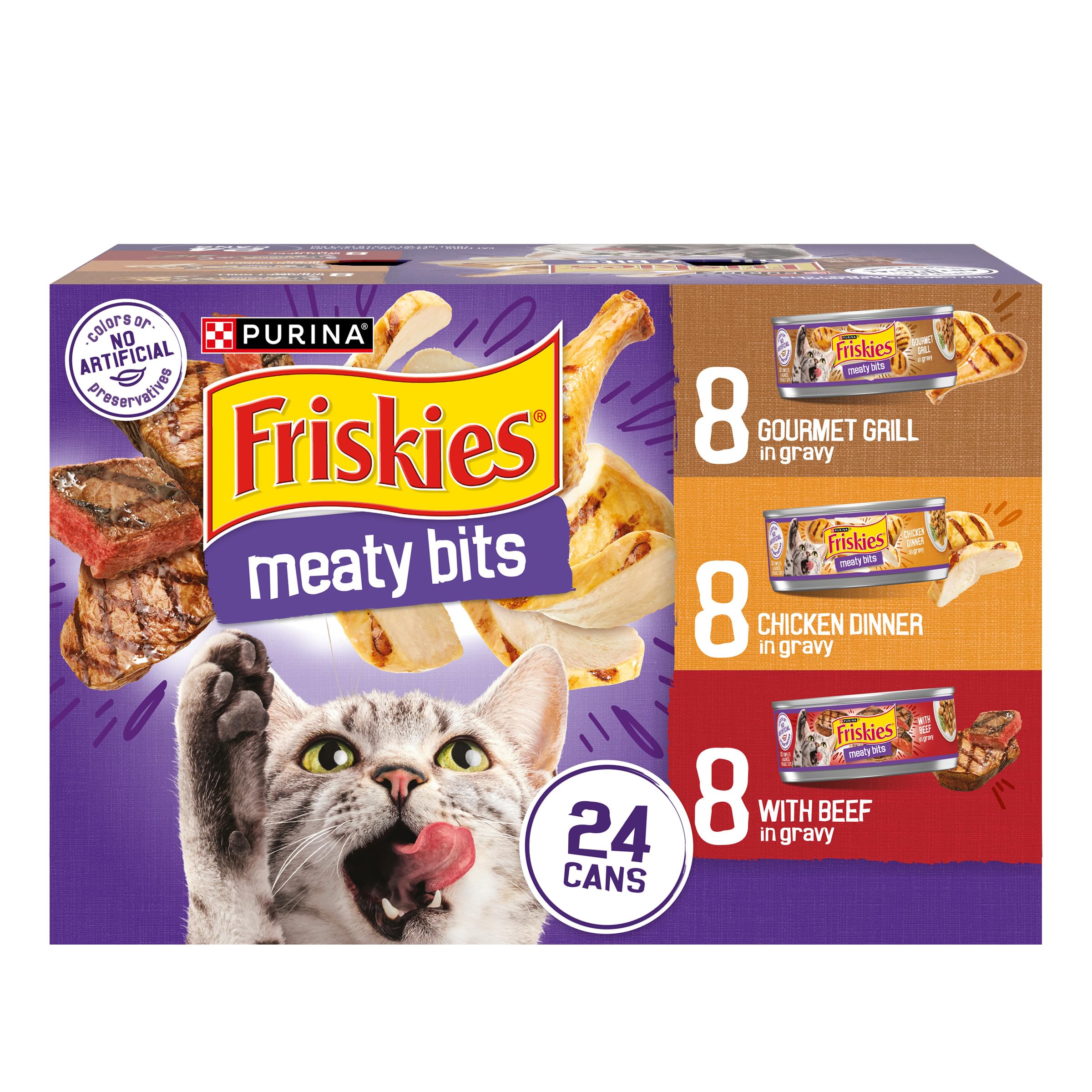 Friskies Purina Meaty Bits Cat Food Variety Pack, 24 Pack 5.5 oz Cans