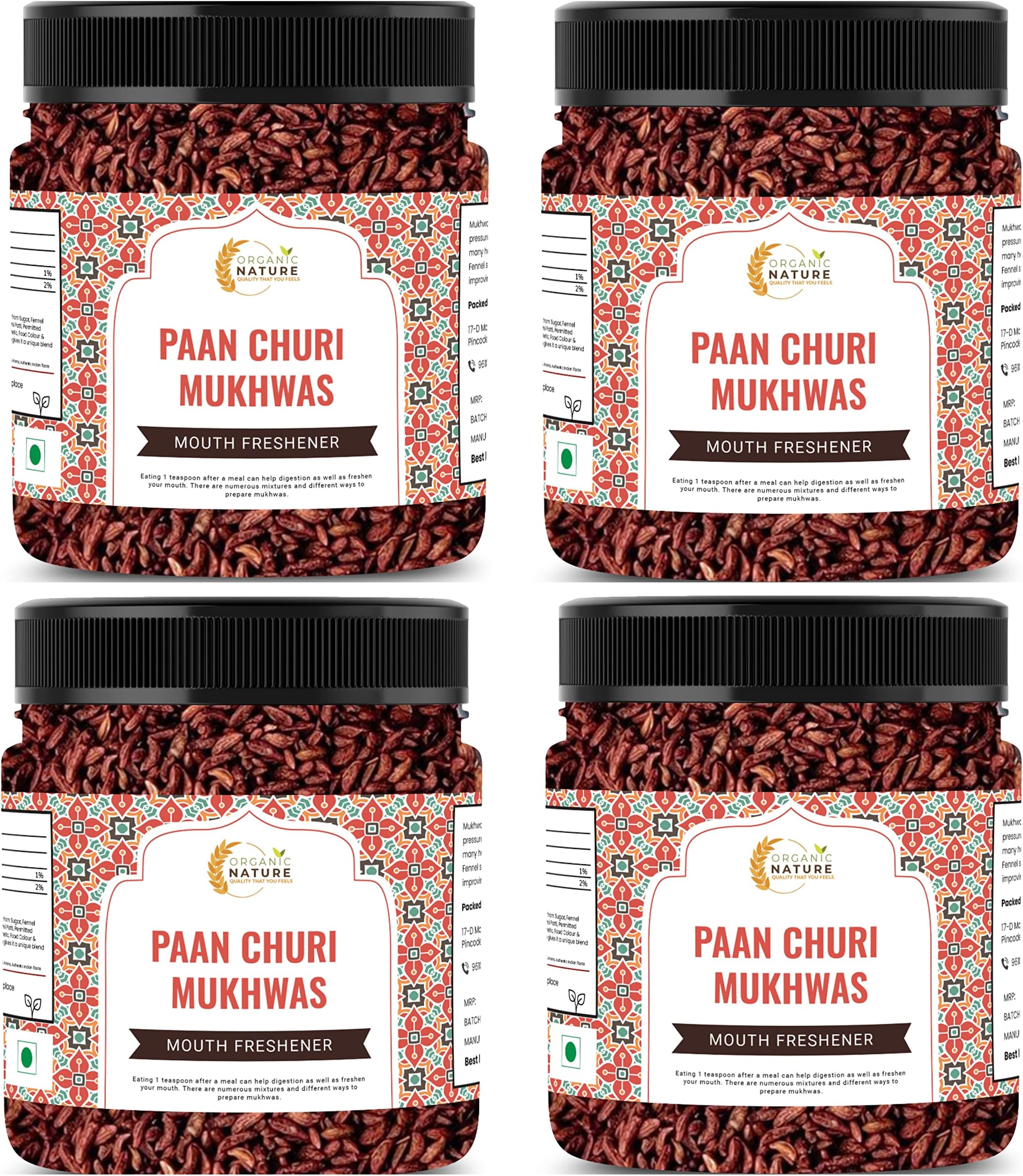 Organic Nature Homemade Paan Churi Mukhwas Mouth Freshener (Jar Pack) (1200 Grams (Pack of 4 of 300 Grams))