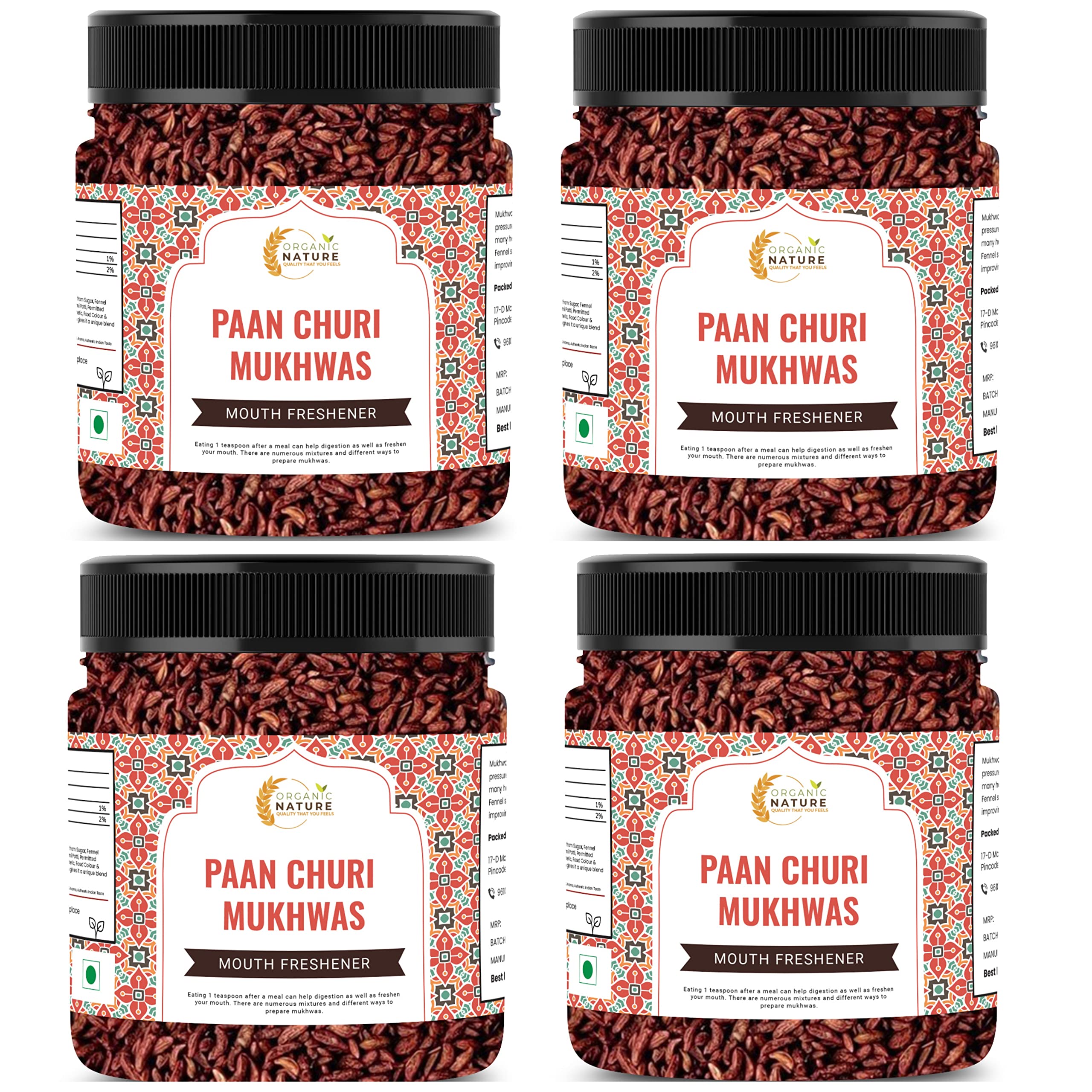 Organic Nature Homemade Paan Churi Mukhwas Mouth Freshener (Jar Pack) (1200 Grams (Pack of 4 of 300 Grams))