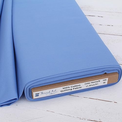 Threadart - Tela de acolchado de algodón de alta calidad, color azul claro, 44 pulgadas de ancho, 100% algodón, acolchado, costura, manualidades