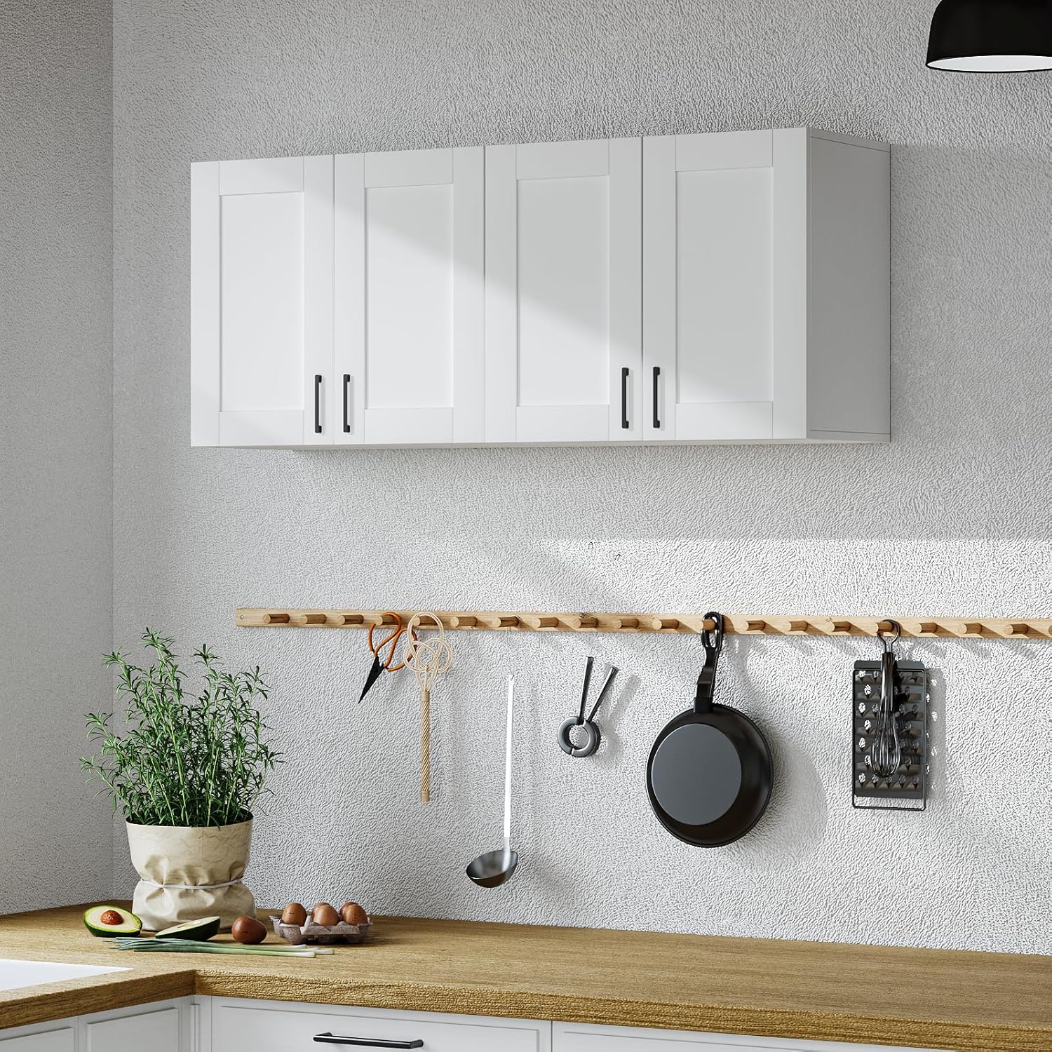 TISAPOE White Wooden Wall Mounted Storage Cabinet 4 Doors Adjustable Shelves Kitchen Laundry Bathroom Organizer 47.2"W x 19.7"H