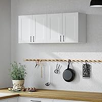 TISAPOE White Wooden Wall Mounted Storage Cabinet 4 Doors Adjustable Shelves Kitchen Laundry Bathroom Organizer 47.2"W x 19.7"H