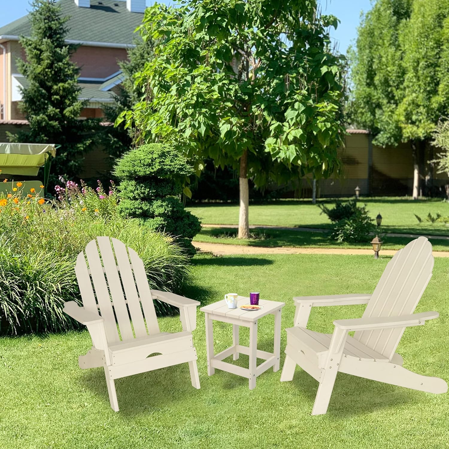 LZRS Adirondack Square Outdoor Side Table, Poly Lumber End Tables for Patio, Backyard,Pool, Indoor Outdoor Companion, Easy Maintenance & Weather Resistant,White : Patio, Lawn & Garden