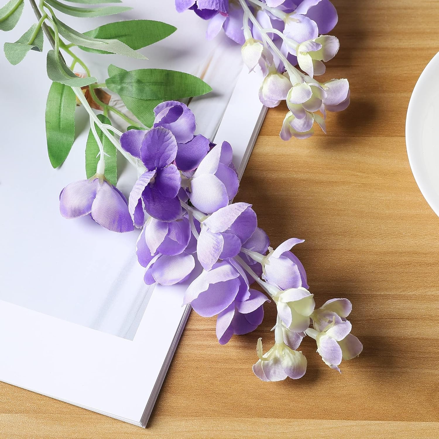 Duovlo 4Pcs 6.6Ft/Piece Imitation Silk Wisteria Garland Hanging Flower Vine for Home Outdoor Garden Ceremony Wedding Arch Floral Decor (Light Purple)