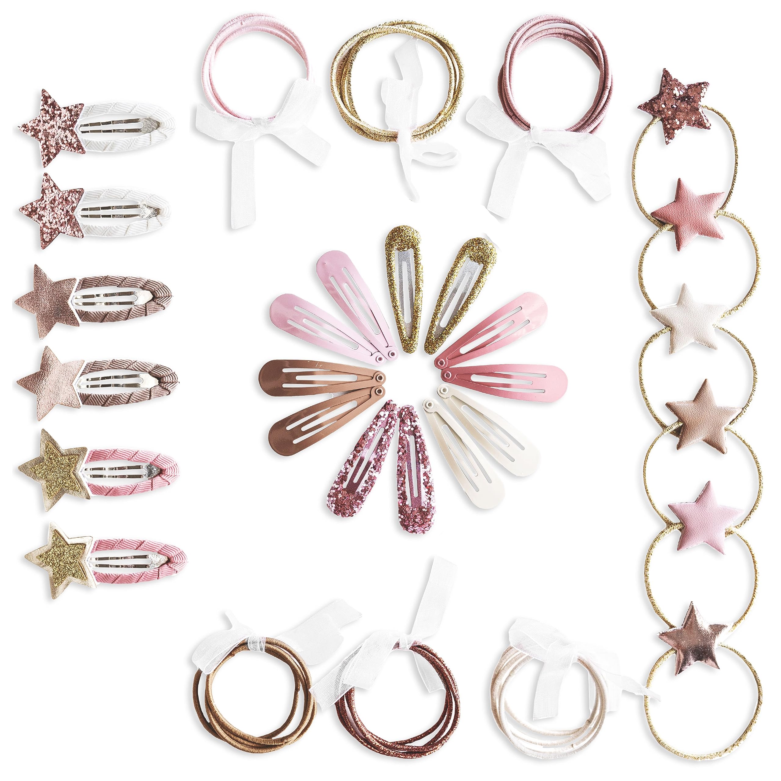 Papierdrachen Besondere 48 Haarspangen und Haargummis in vielen Farben - langlebig und robust - Kinderspängchen mit Glitzer und Stoffbezug - Haarschmuck *Sterne* - für lange und feine Haare