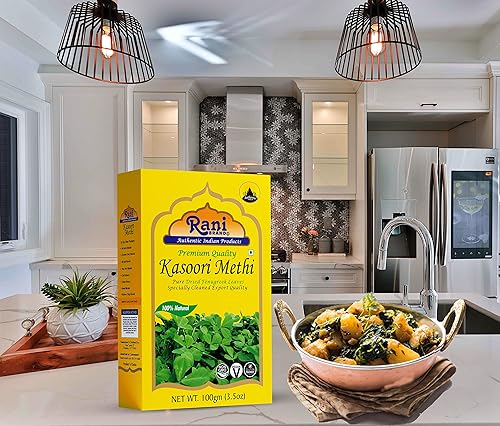 Miniatura 2 de Hojas de fenogreco Rani secas (Kasoori Methi) 3.5 oz (100 g)  Todo natural  Vegano  Apto para gluten  Sin OMG  Kosher  Origen indio