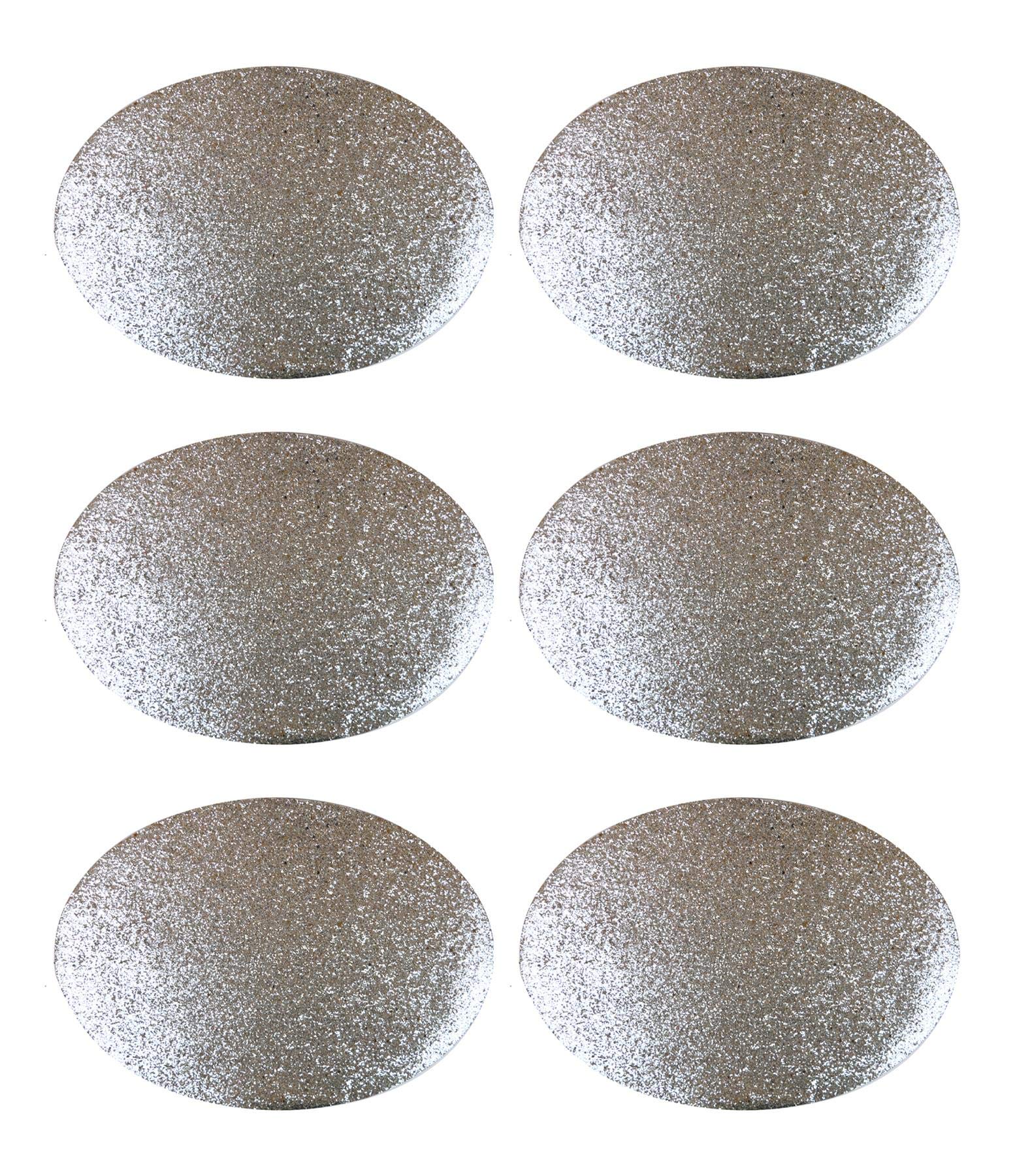 YöL 6 Placemats Set Christmas Silver Glitter Oval Festive Xmas Table Home Decor Party Tableware Christmas Decorations