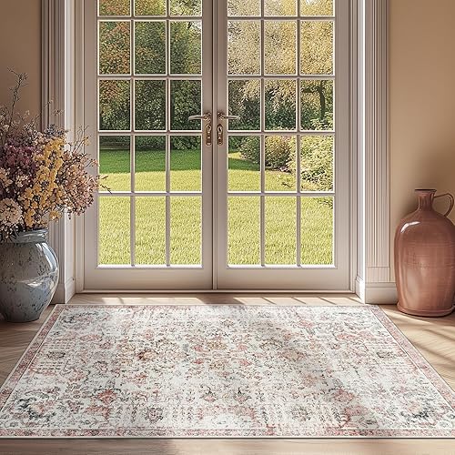 Miniatura 1 de jinchan Alfombra de entrada de 3 x 5 pies, alfombra vintage para entrada interior, alfombra delgada retro envejecida, alfombra roja con estampado