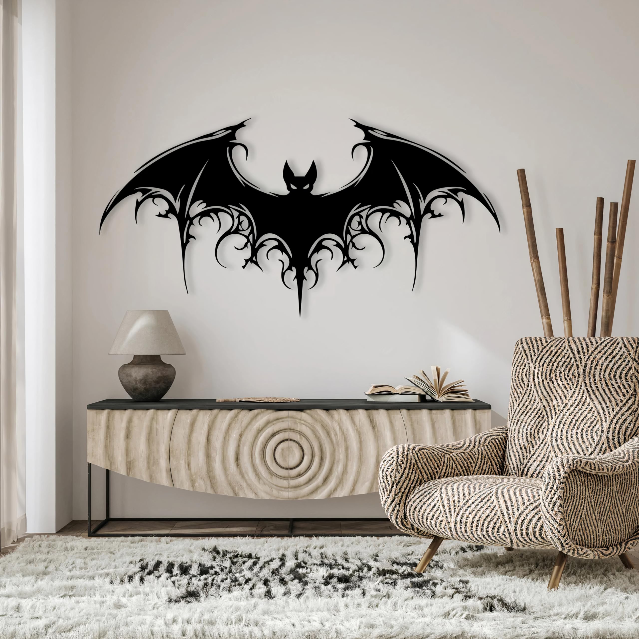 PLTZCRAFT Majestic Bat Metal Wall Art, Giant Bat Wall Decor, Gothic Home Decor, Scary Halloween Decoration, Living Room Sculpture, Housewarming Gift (