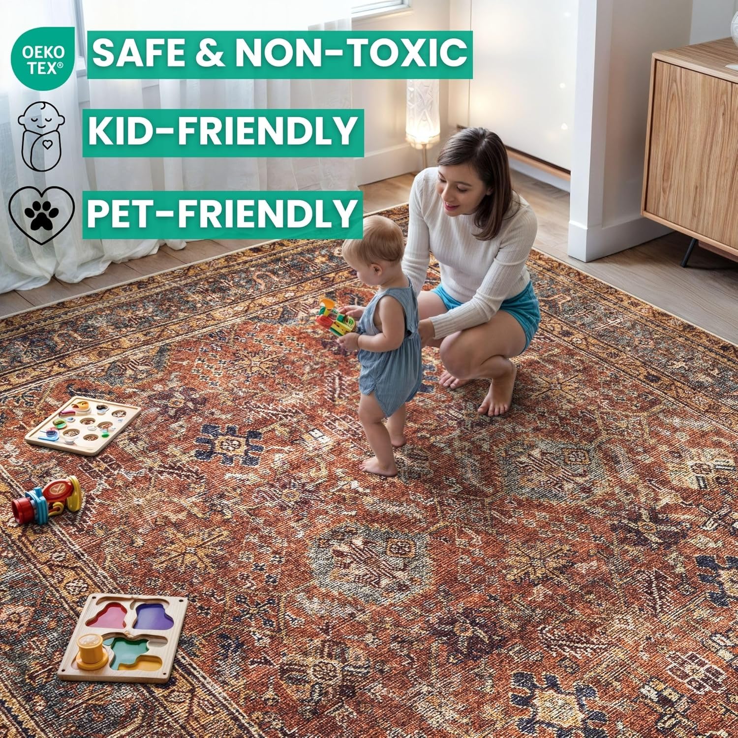 Bloom Rugs Washable Non-Slip 3' x 5' Rug - Terracotta/Mustard Traditional Area Rug for Living Room, Bedroom, Dining Room, and Kitchen - Exact Size: 3' x 5' - Image 7