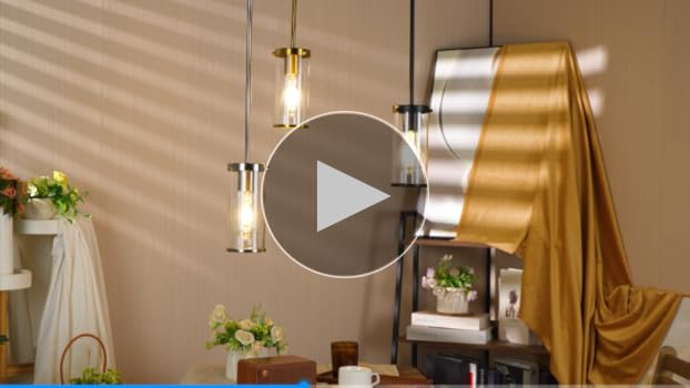 AUTELO Brushed Gold Pendant Light - Vintage Clear Glass Shade For Kitchen Island (H9385)