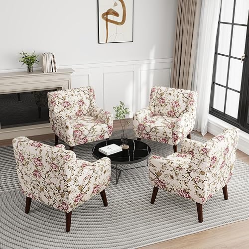 Miniatura 64 de UIXE Silla de Acento Floral, Sillón Moderno Tapizado en Tela para Sala de Estar, Cómodas Sillas de Club con Brazos Sofá Individual con Botones