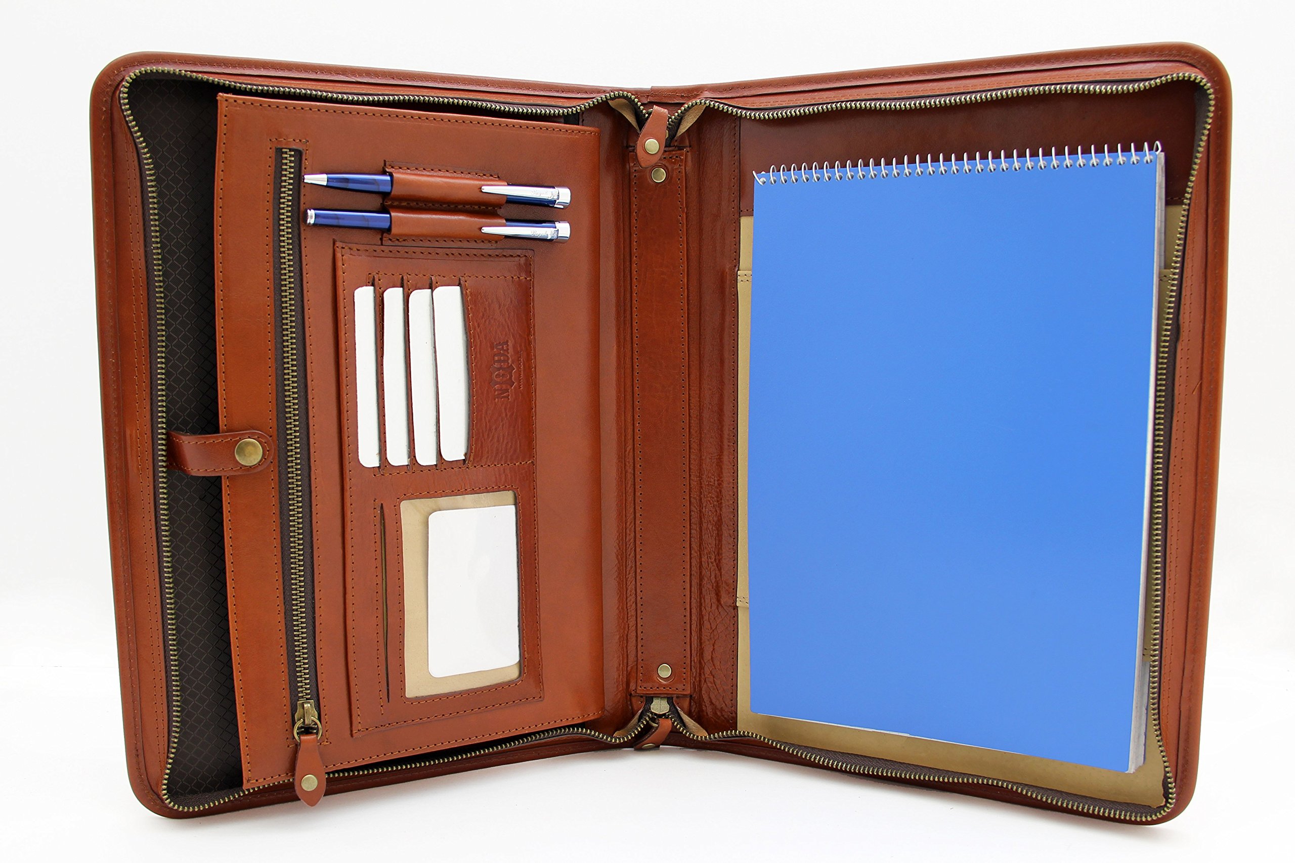 Portafoglio cartelle in pelle, custodia portablocco formato A4, Business, cartella professionale in pelle Cognac