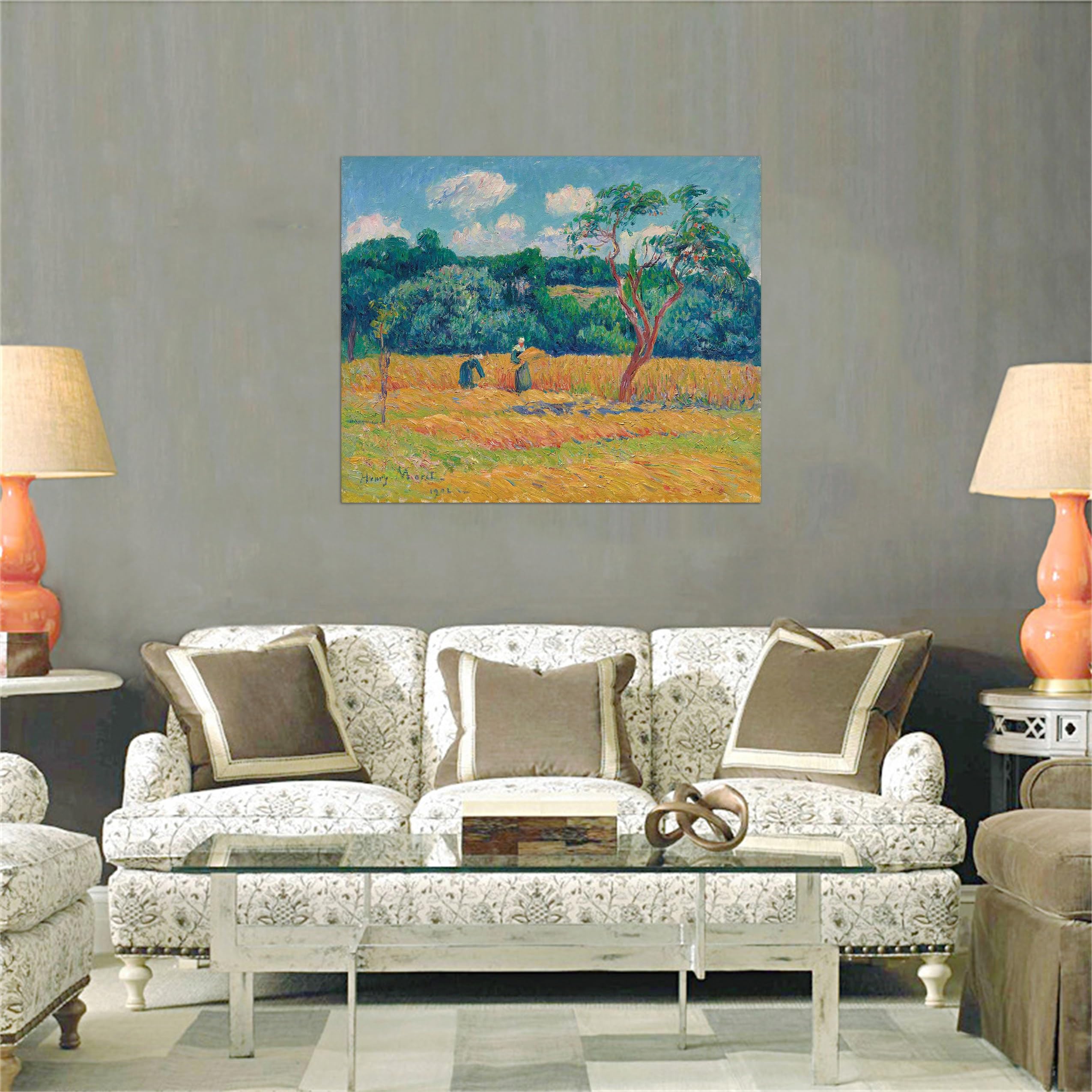 SDYSKKUG Henry Moret Bild Druck auf Leinwand. Berühmte Gemälde. Weizen. Moderne Leinwandbilder für Wohnzimmer. Reproduktion 72x60cm Ungerahmt