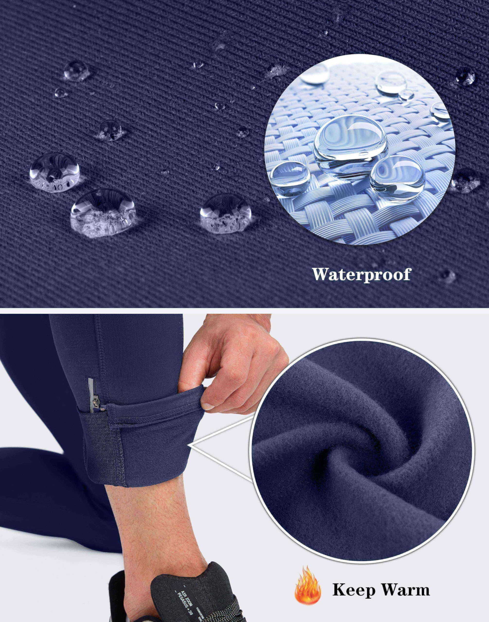 Pudolla Thermo-Laufhose für Herren, mit 3 Reißverschlusstaschen, Workout-Kompressionsleggings für Herren, Wandern, Joggen