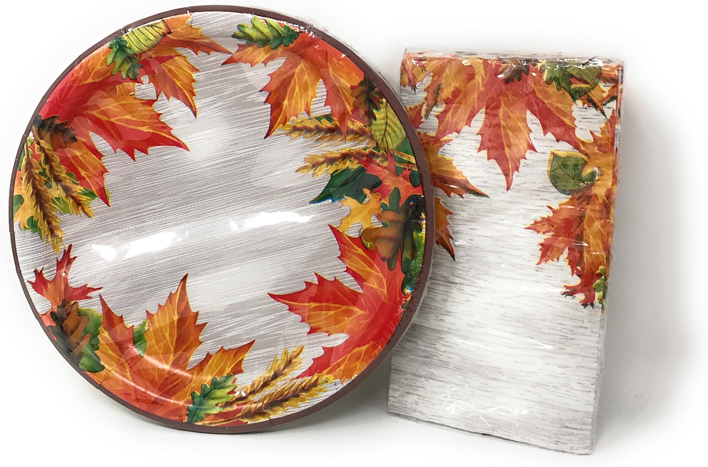 Fall Leaves Decorative Paper Plates and Rectangle Napkin Set (Serves 14)