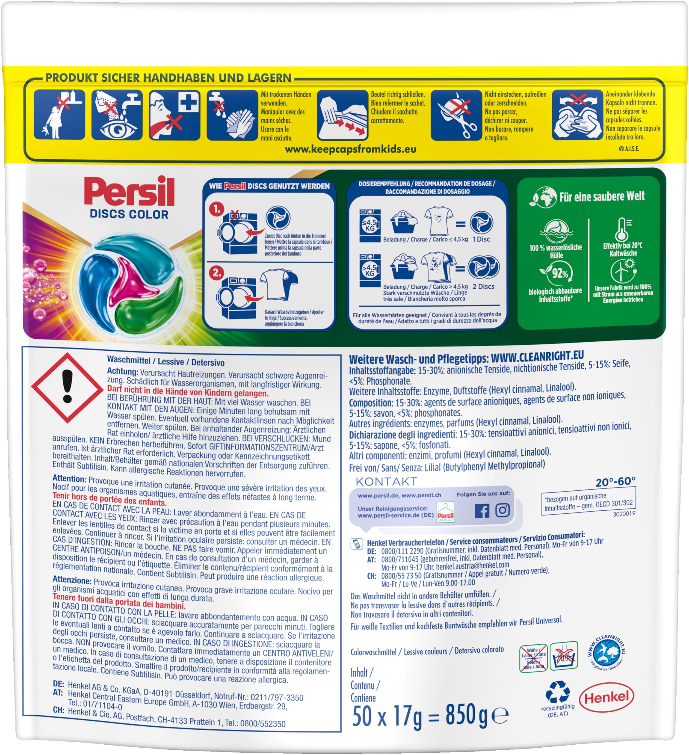 Persil 4in1 Color DISCS (100 Waschladungen), Waschmittel mit Tiefenrein-Frische, Colorwaschmittel für reine Wäsche und hygienischer Frische für die Maschine