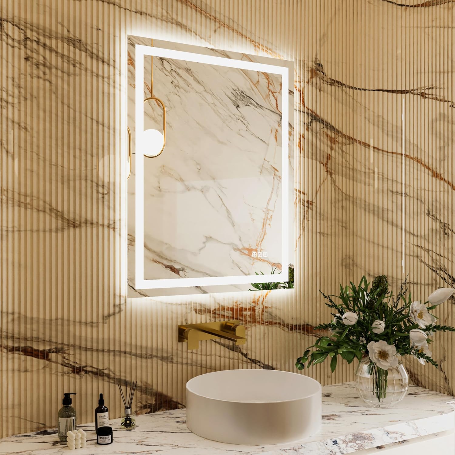 HIGHMIR 28"x36" LED Bathroom Mirror, Wall Mounted, Front and Backlit, Anti-Fog, Dimmable, 3 Color Lighting, Shatterproof Tempered Glass, Memory Function, Lighted Vanity Mirror (UL & ETL Listed)