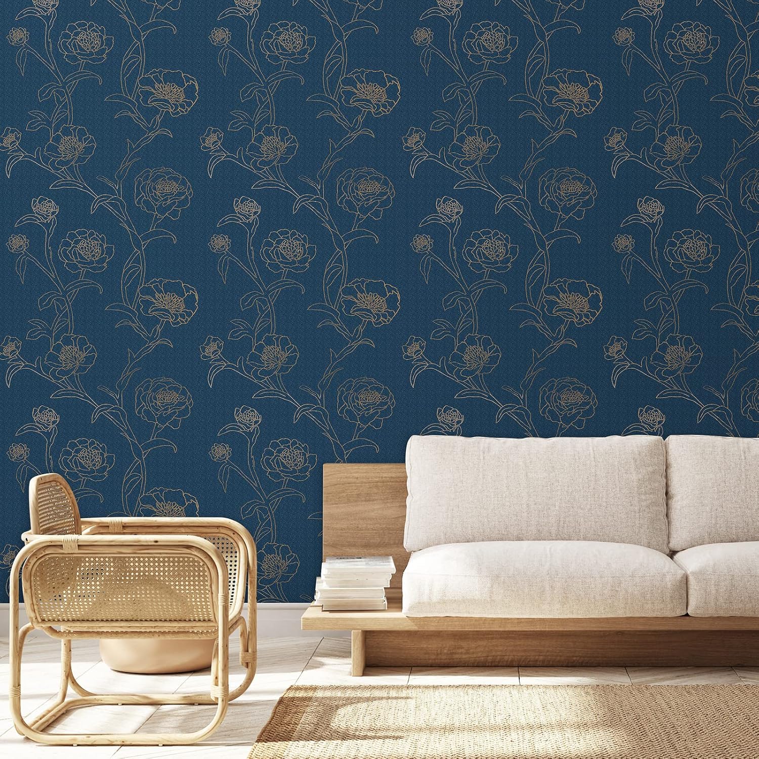 Marribol Peel and Stick Wallpaper, Vintage Waterproof Dark Blue and