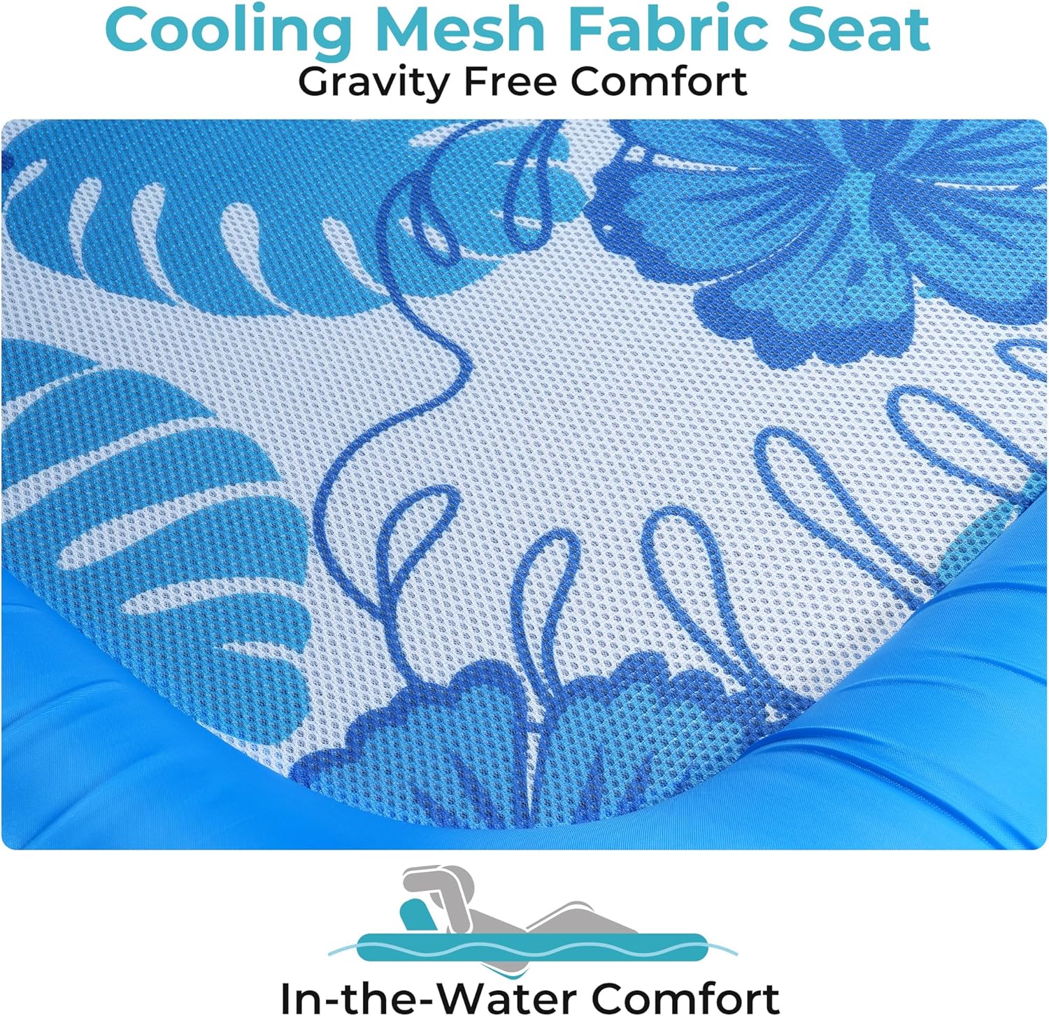 Fabric Covered Inflatable Pool Lounger Float Adult, 70"x39" Extra Large Pool Float w/ UPF50+ Sunshade Canopy & Cupholder Caddy, Water Floaties Raft Recliner Chair for Pool Party Lake Beach