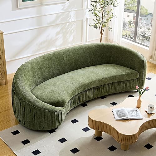 Miniatura 18 de WILLIAMSPACE Sofá curvo moderno de lujo con asiento giratorio redondo y decorativo, juego de 2 piezas, sofá tapizado de tela boucle con 3 cojines