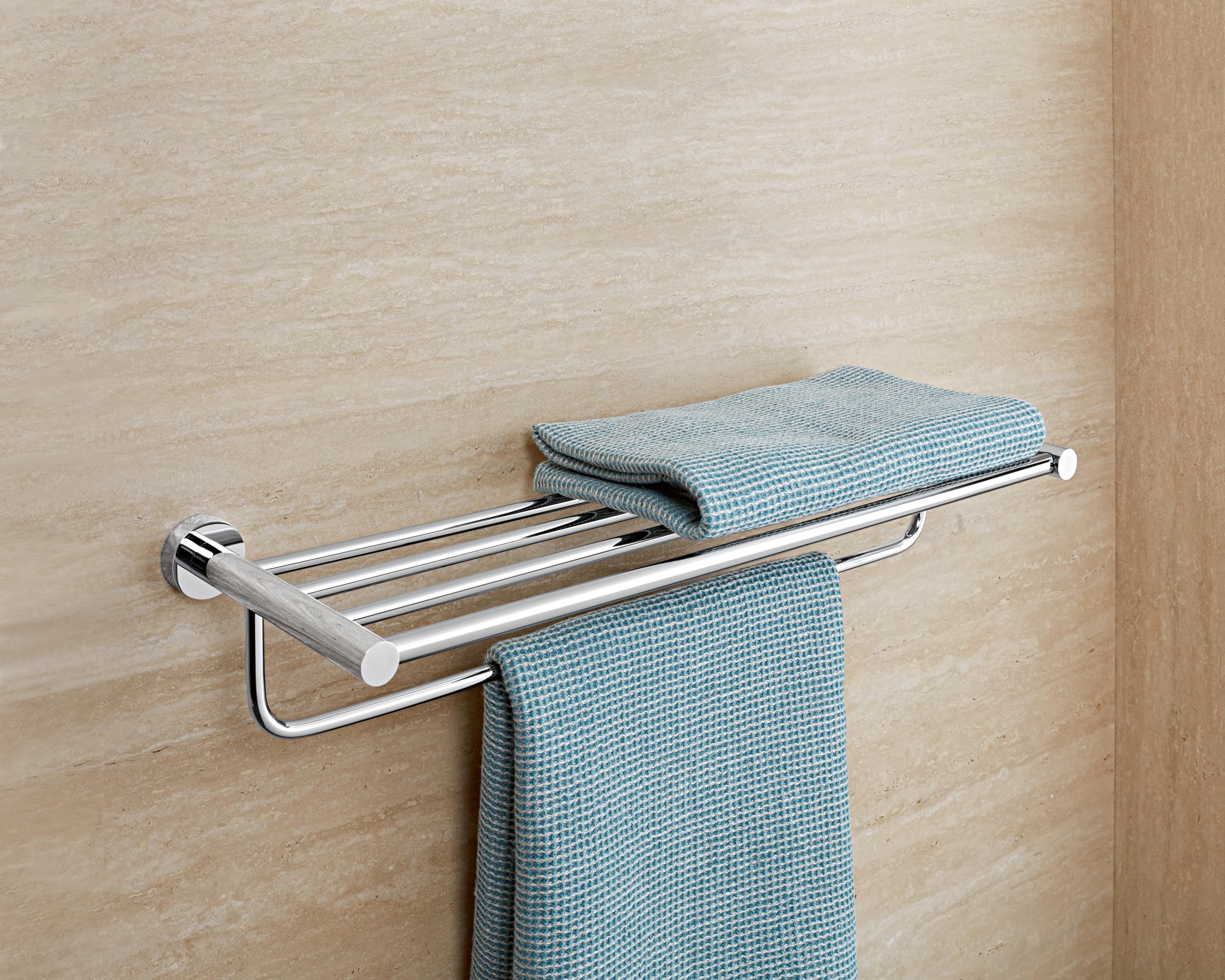 Villeroy & Boch Elements Tender - Toallero con estante para montaje en pared, toallero con barra para toallas, longitud 595 mm, redondo, cromo