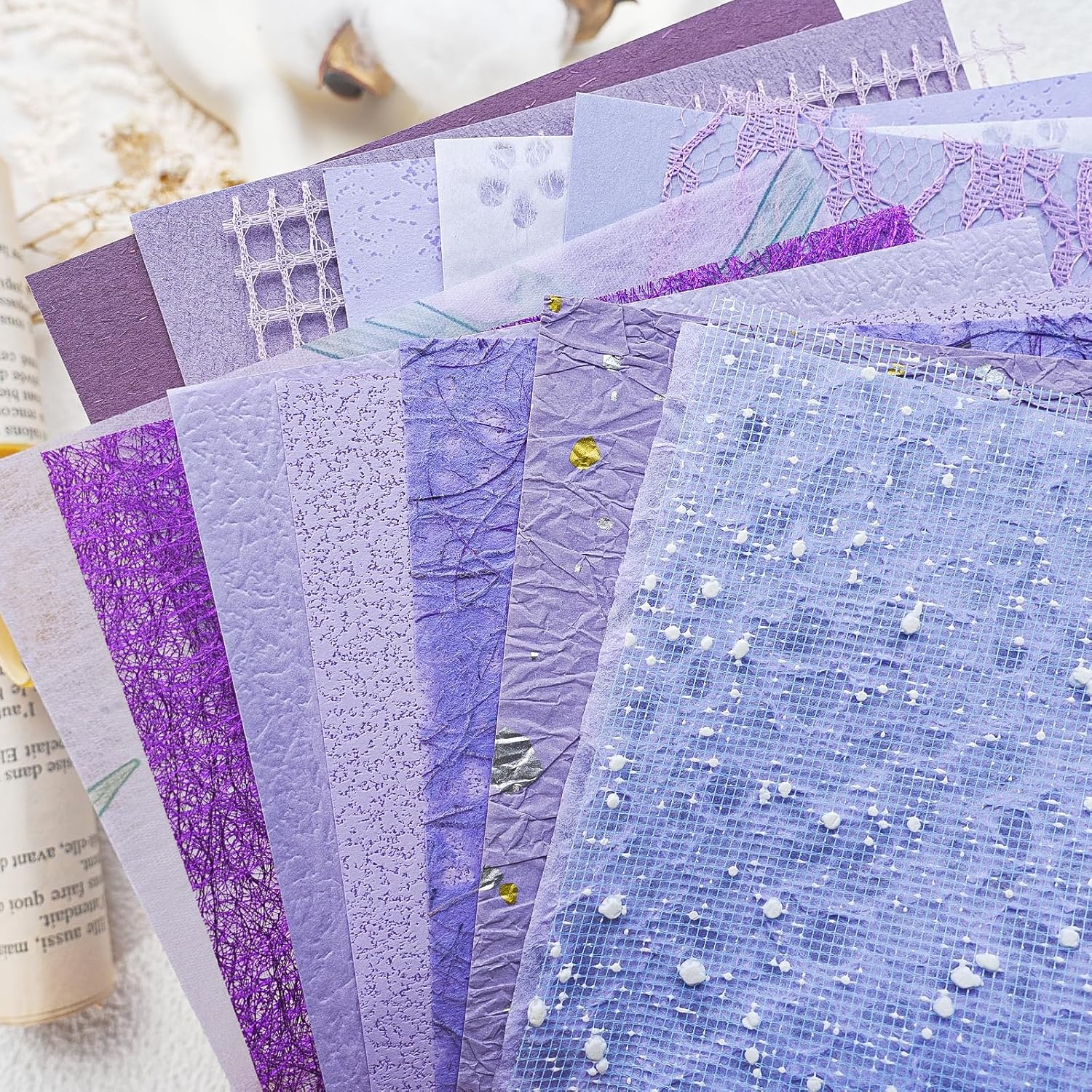 15-Piece Textured Scrapbook Paper Mesh Fabric Set, Purple A5 Sheets