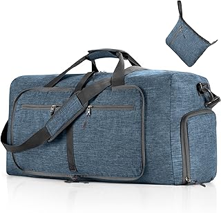 Leichte Faltbare Reisetasche Groß 65L Sporttasche Damen Herren mit Schuhfach, Travel Duffle Bag Sport Tasche für Reisen Gym Urlaub Übernachtung (Blau)