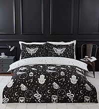 Rapport Home Gothic Magick Duvet Cover Set | Double Black Skull Moon Stars Bedding with 2 Pillowcases | Soft 100% Polyester Easy Care Duvet Cover 200x200cm