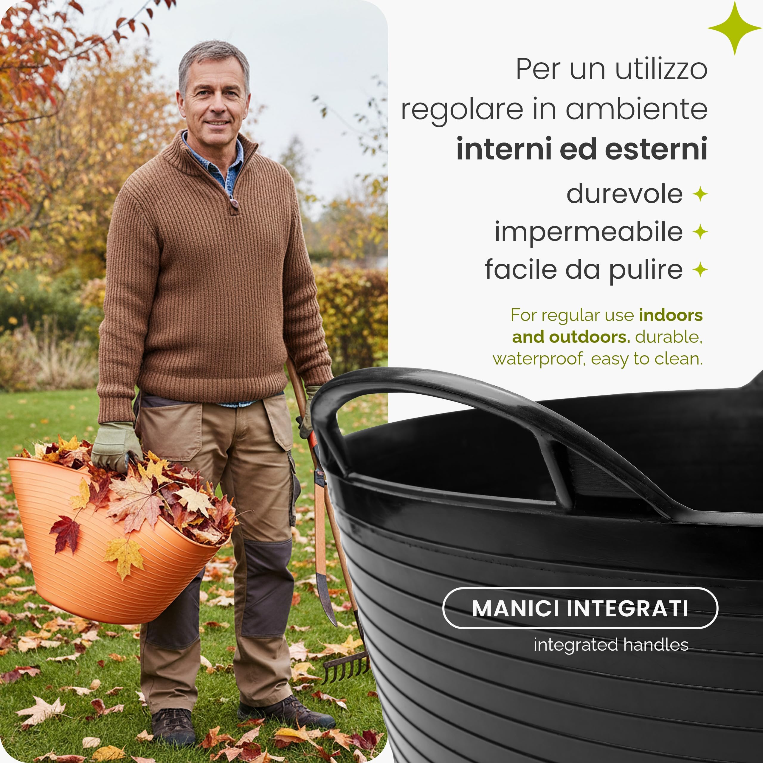 Garronda Set da 4 Cesti Multiuso in Plastica Flessibile 42 L per Casa Bagno Giardino e Giochi Bambini con Manici Ergonomici Organizzazione e Trasporto Nero GD-0184