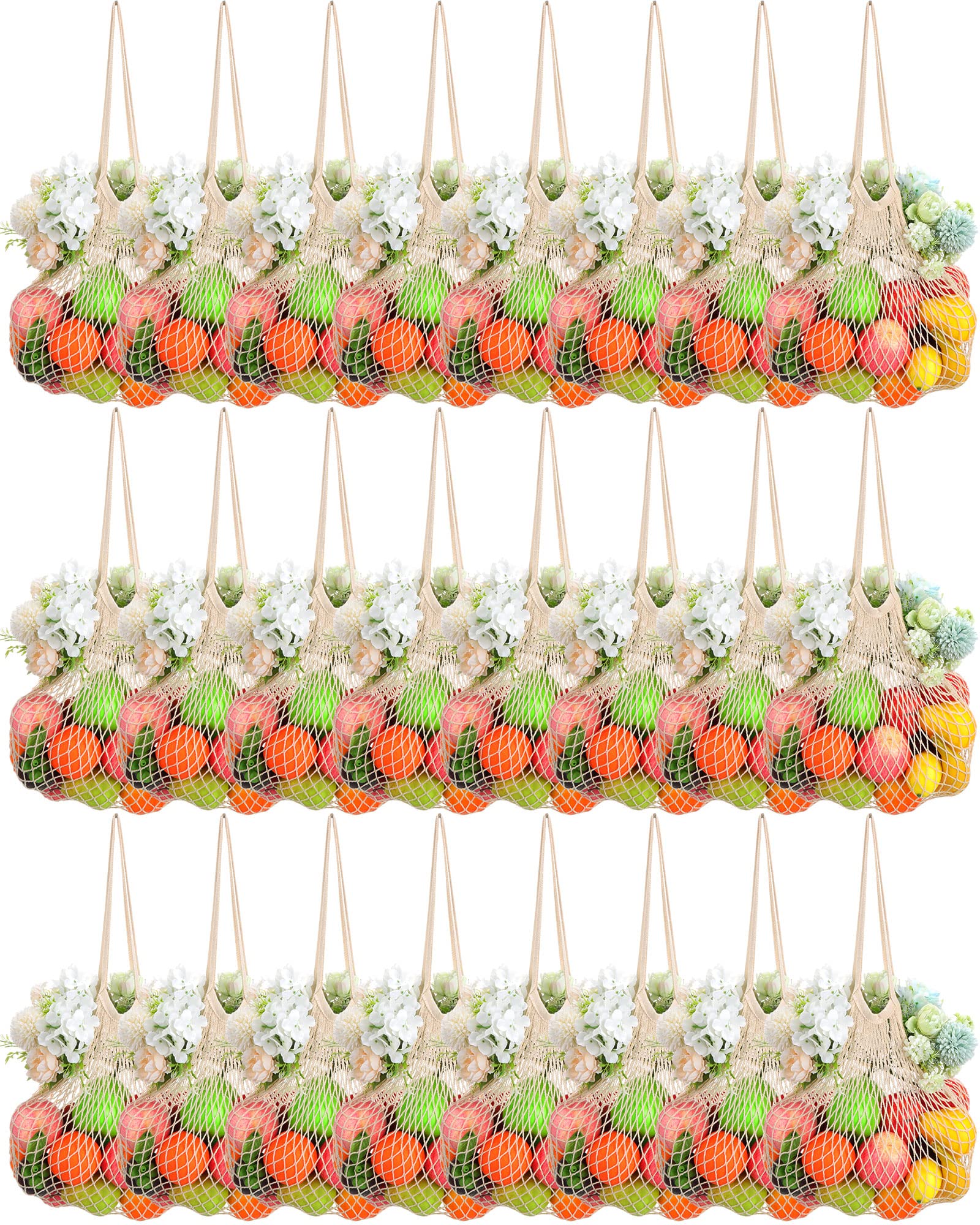 Woanger 24 Bolsas Reutilizables de Malla de algodón, Lavables, para Alimentos, para Frutas y Verduras, con asa Larga, Organizador de Malla