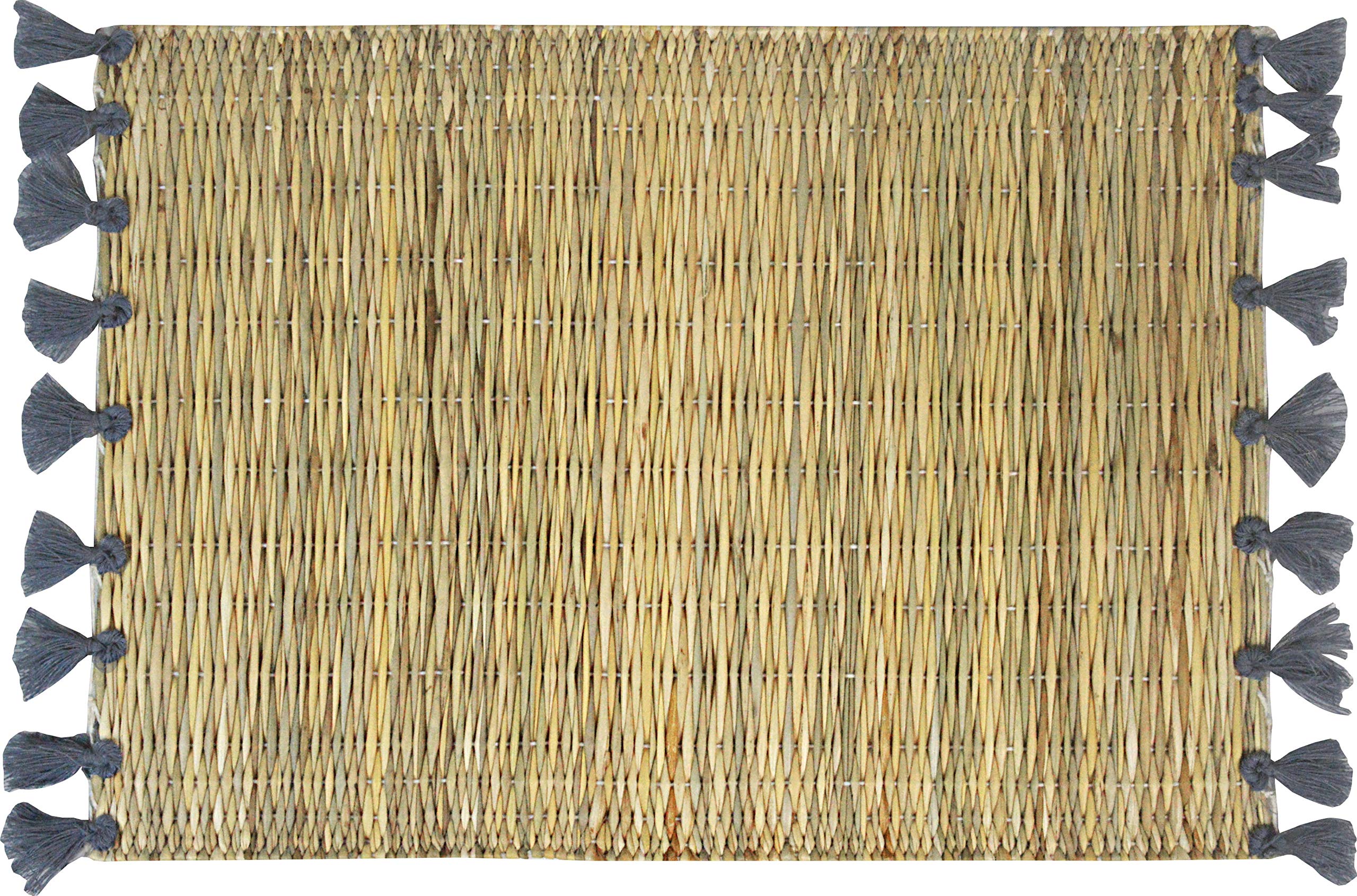 Set of 2 - Moroccan Wicker Handmade Table Tassel mats/placemats - Dark Grey Tassels - L40 W30 cm