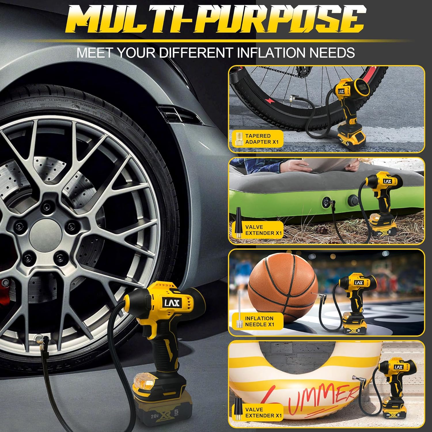 Tire Inflator Portable Air Compressor for DeWalt 20v Max Battery Power,160PSI Cordless Portable Electric Air Pump with Digital Pressure Gauge for Car Motorcycles Bike Sport Ball Auto(no battery) - Image 4