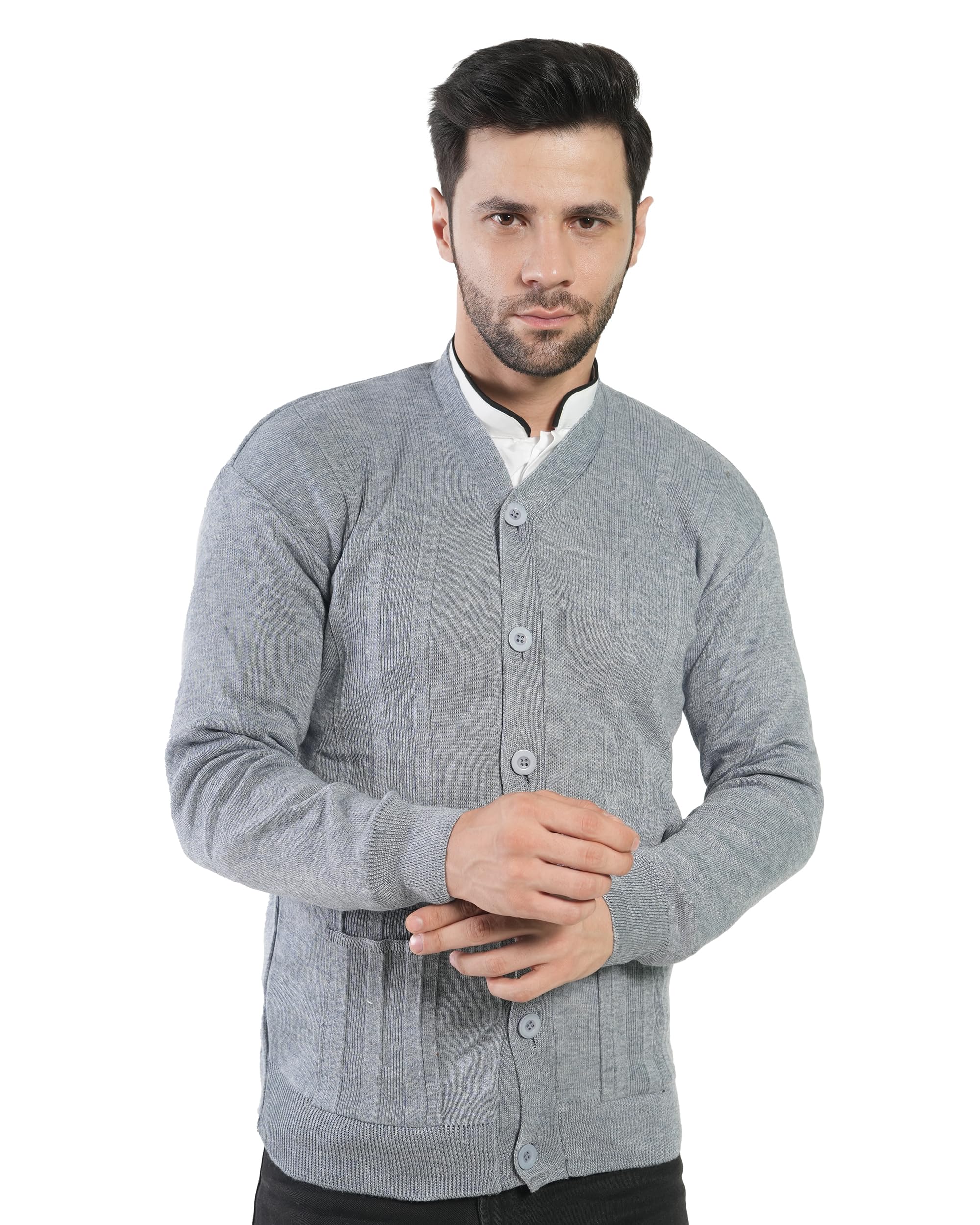 manra Men's Front Open Buttoned Full Sleeve Solid Color Cardigan/Woolen Jacket/Waist Coat/Sweater with Pockets-picture-0