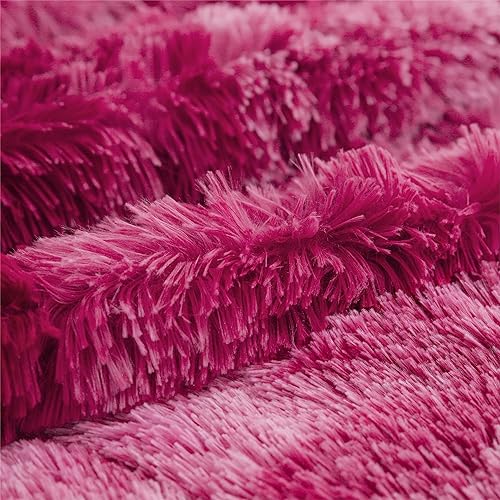 Miniatura 7 de Juego de edredón peludo, tamaño Queen, juego de ropa de cama de pelo sintético esponjoso, 3 piezas (1 edredón peludo + 2 fundas de almohada de 20 x