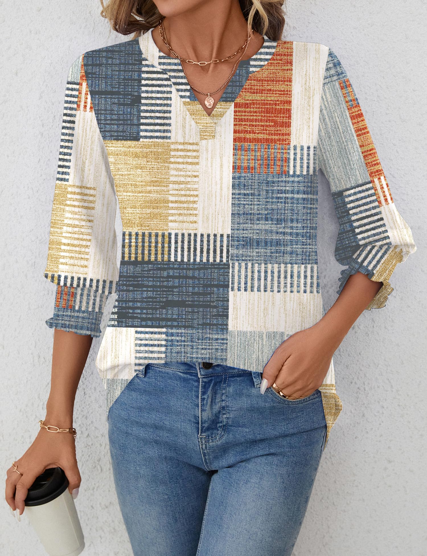 LOMON Women's 2025 Fashion Tops 3/4 Length Sleeve Business Casual Blouses Summer Tees Shirts