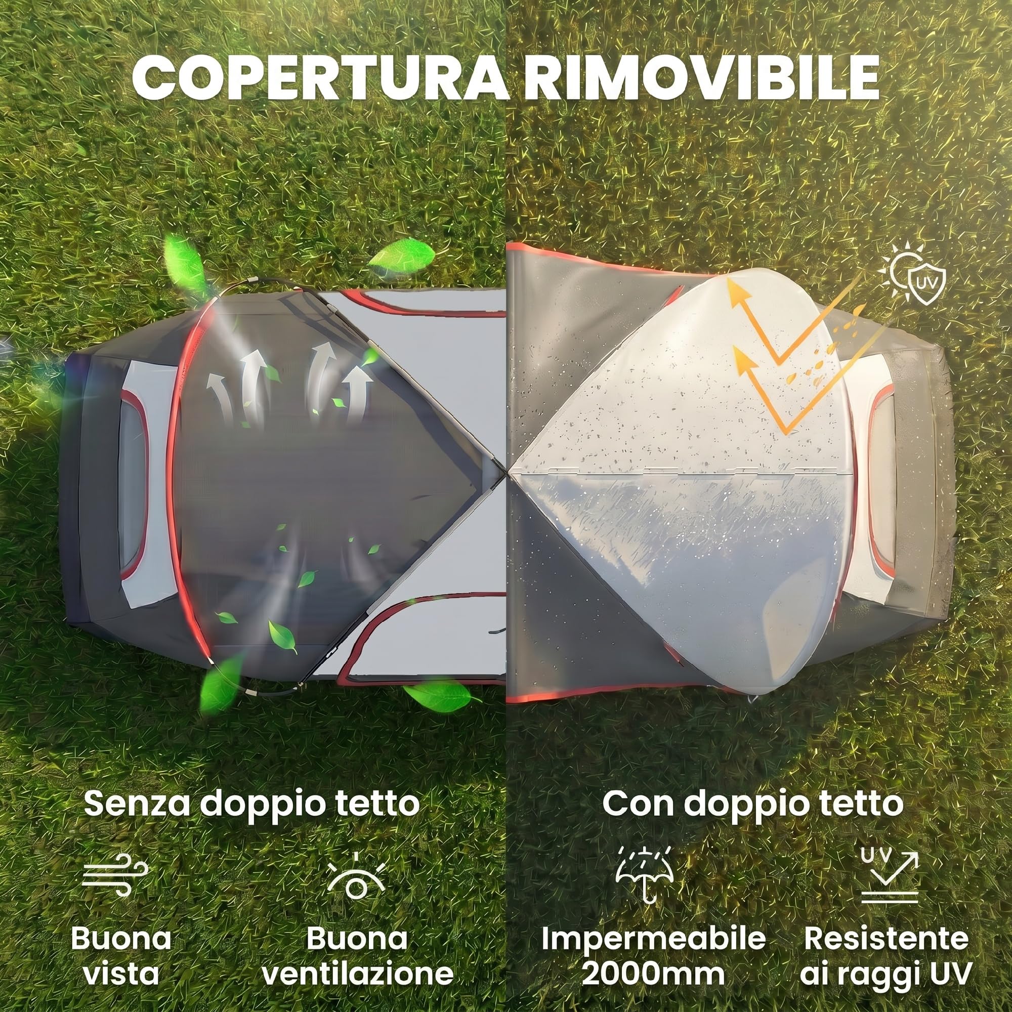 Outsunny Tente de Camping familiale 6-8 pers. Double Toit légère ventilée Facile à Monter - moustiquaire et Sac de tranport Inclus - Fibre Verre Polyester