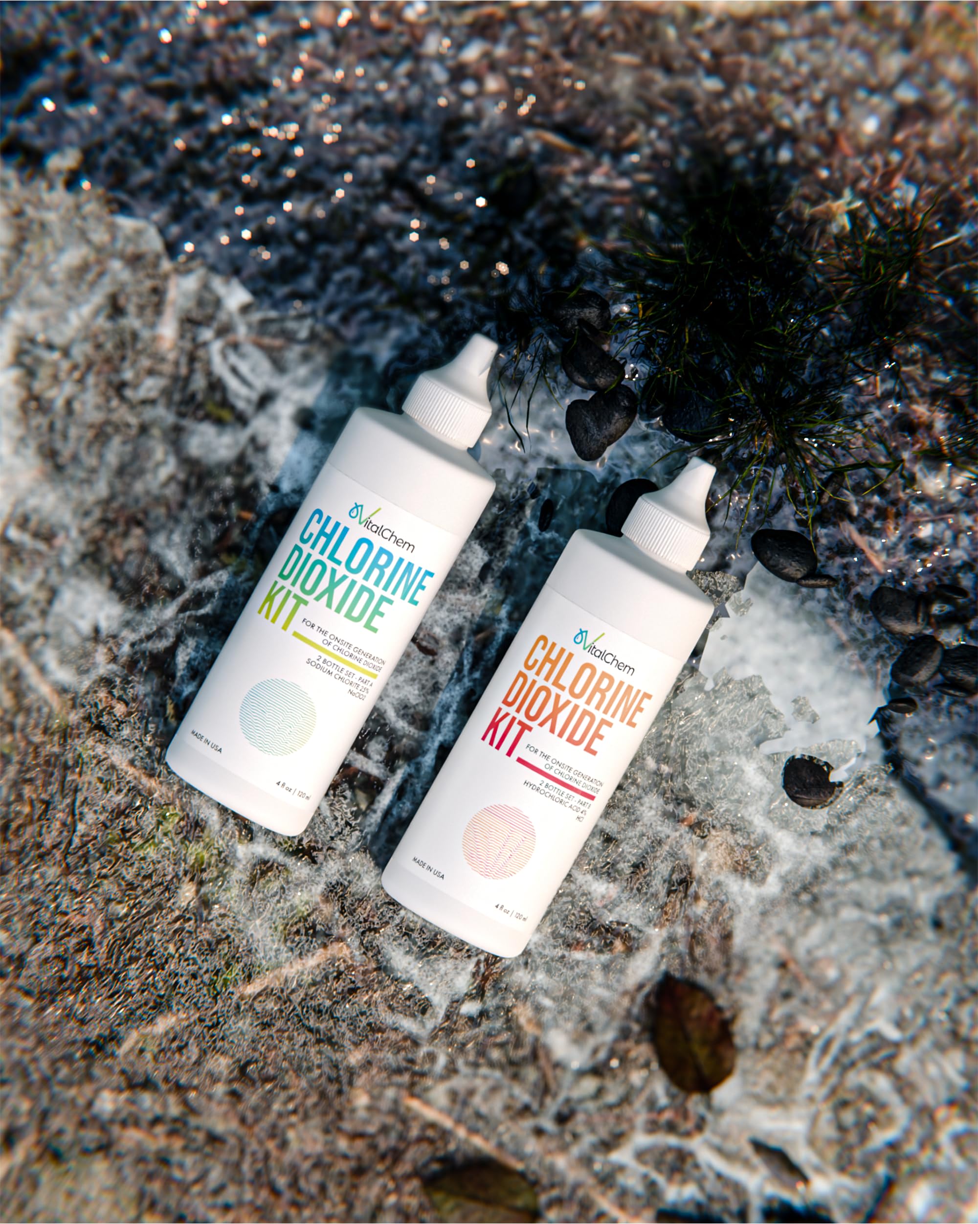 VitalChem Chlorine Dioxide Kit | Plastic Drop Bottles | Hydrochloric Acid 4-5% (HCl) and Sodium Solution | 8 oz Total