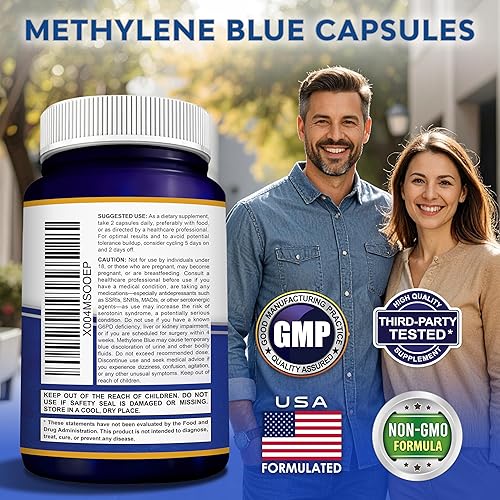Miniatura 9 de aSquared Nutrition Methylene Blue Capsules - Pharmaceutical Grade Supplement for Humans - 12mg USP Grade - w/Vitamin C & Cacao Powder - Brain,