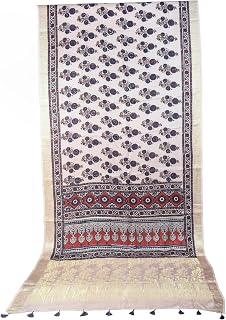 Ethnics of Kutch Ajrakh Modal Silk Saree For Women | Natural Dye Hand Block Print |Nakshi Jari Pallu and All Around Border... Price In India