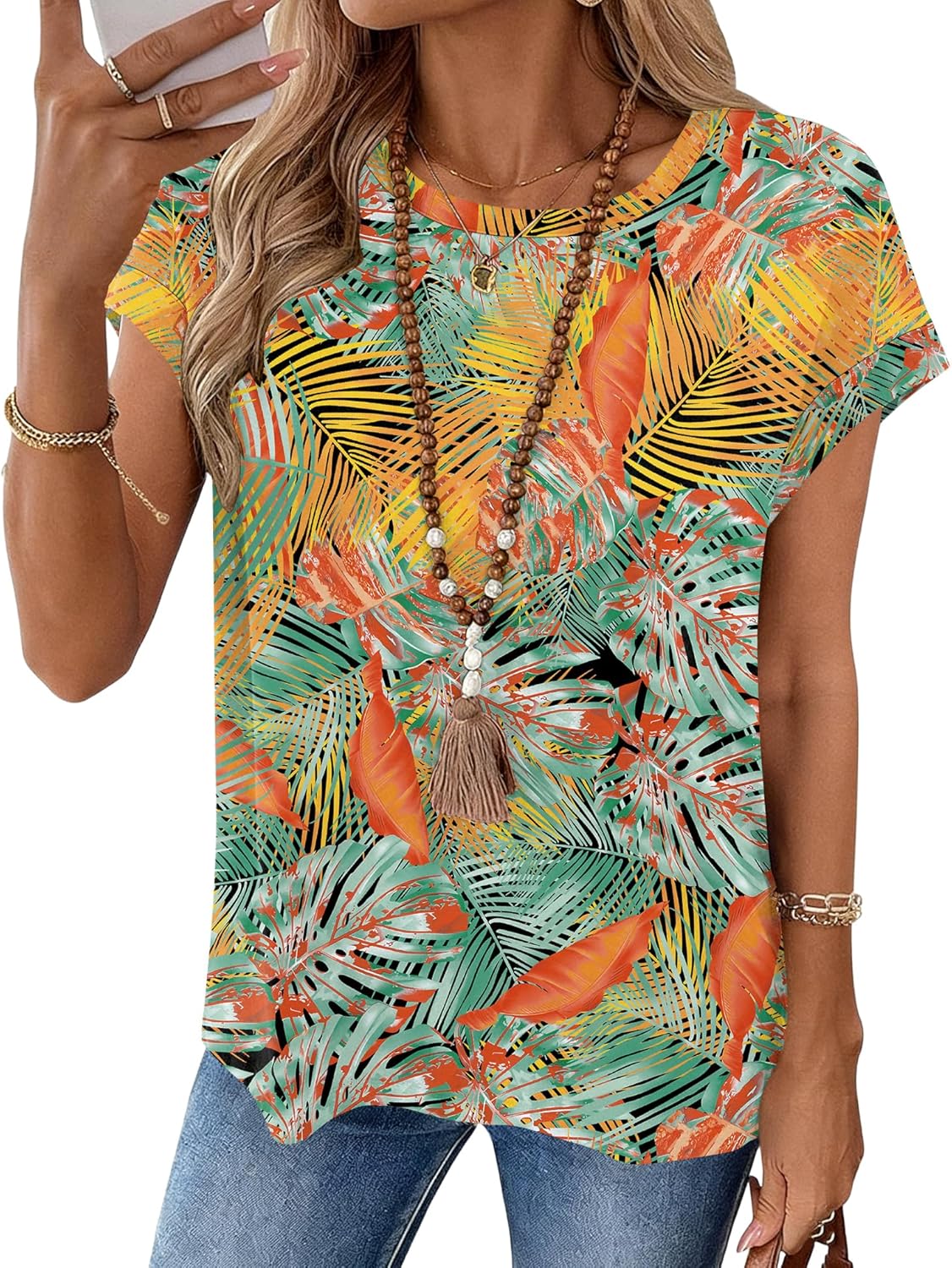 LOMON Womens Summer Tops Short Sleeve Shirts Cap Sleeve Tops Crew Neck Cute Trendy Tunic Blouses Dressy Casual Outfits 2026