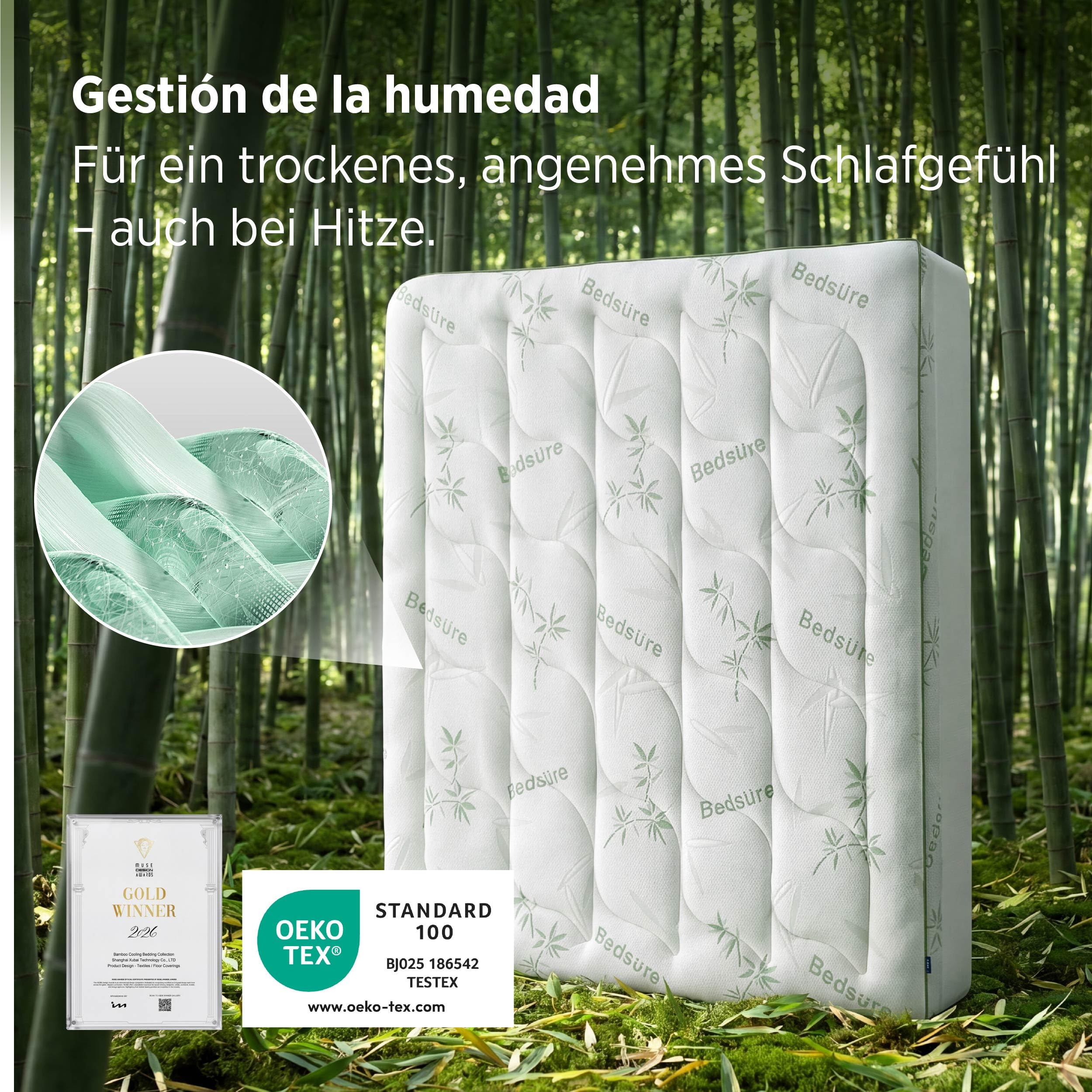 BEDSURE Colchón Adicional de bambú 140x200 - Relleno de 40 cm de Grosor, refrescante, Transpirable, antialérgico, Alivia el Dolor de Espalda