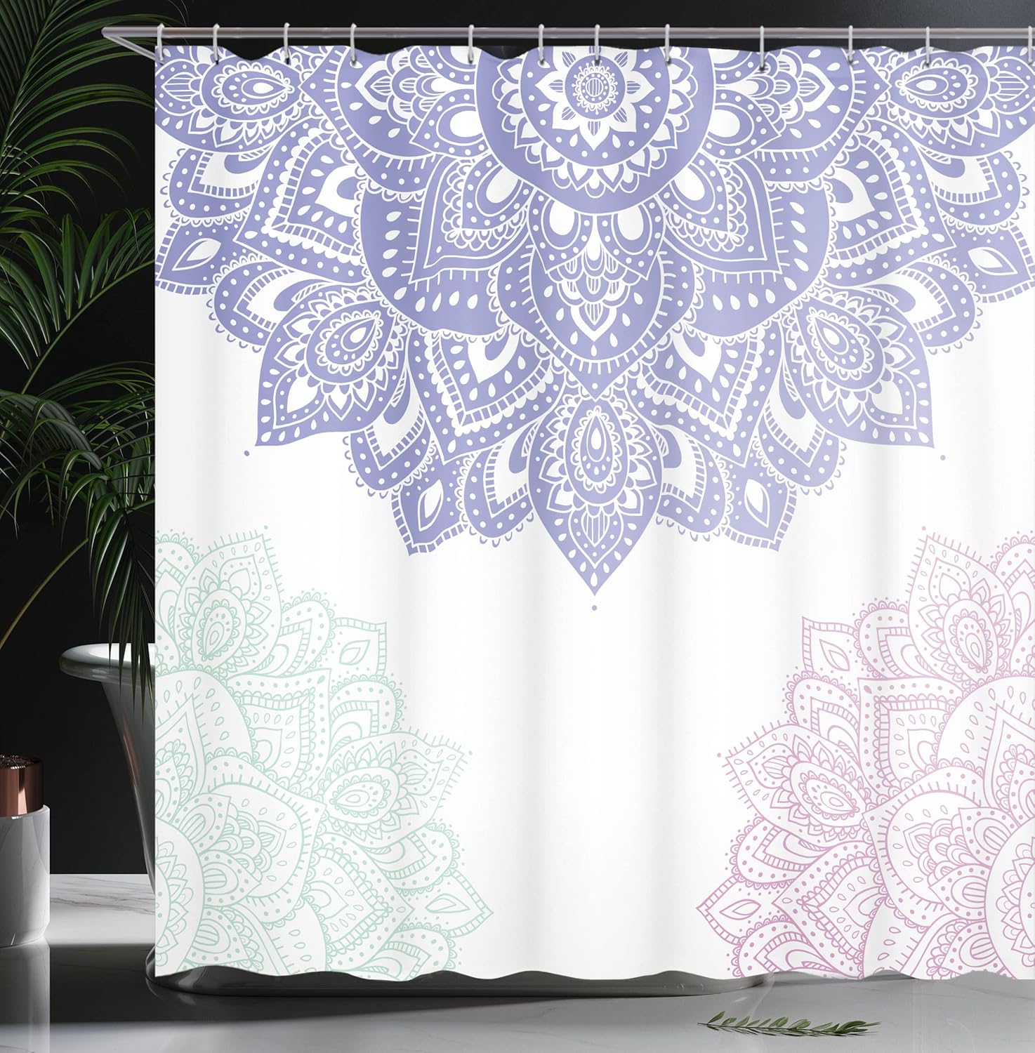 Ambesonne Flora Shower Curtain, South Mandala Design Vibrant Color Ornamental Illustration, Cloth Fabric Bathroom Decor Set with Hooks, 69" W x 75" L, Blue Violet